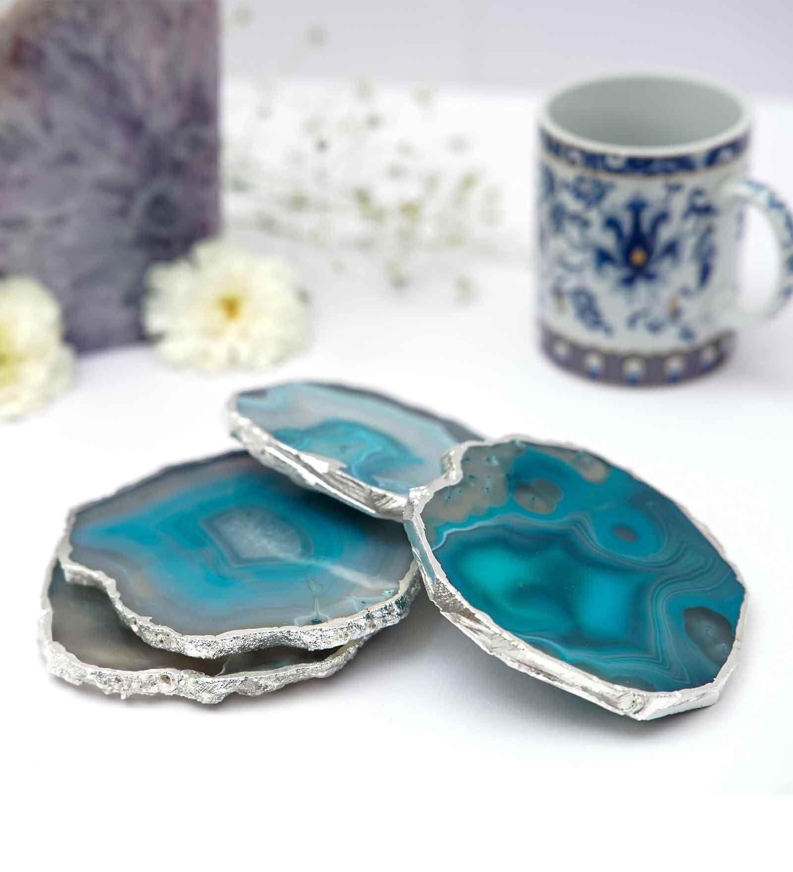 Brazilian Turquoise Stone Set of 4 Table Coasters