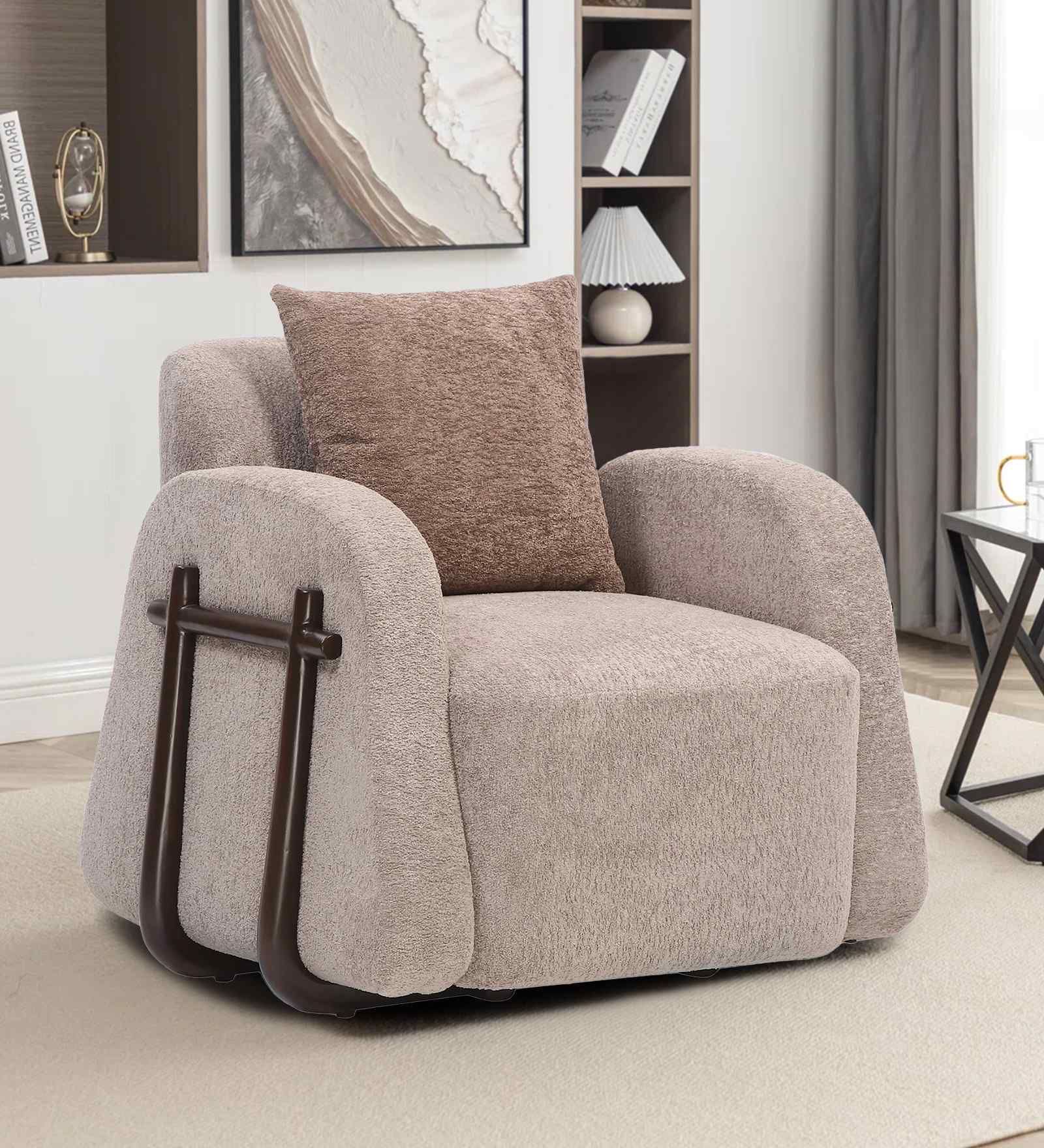 Brescia Boucl  Fabric Lounge Chair in Mocha Brown Colour