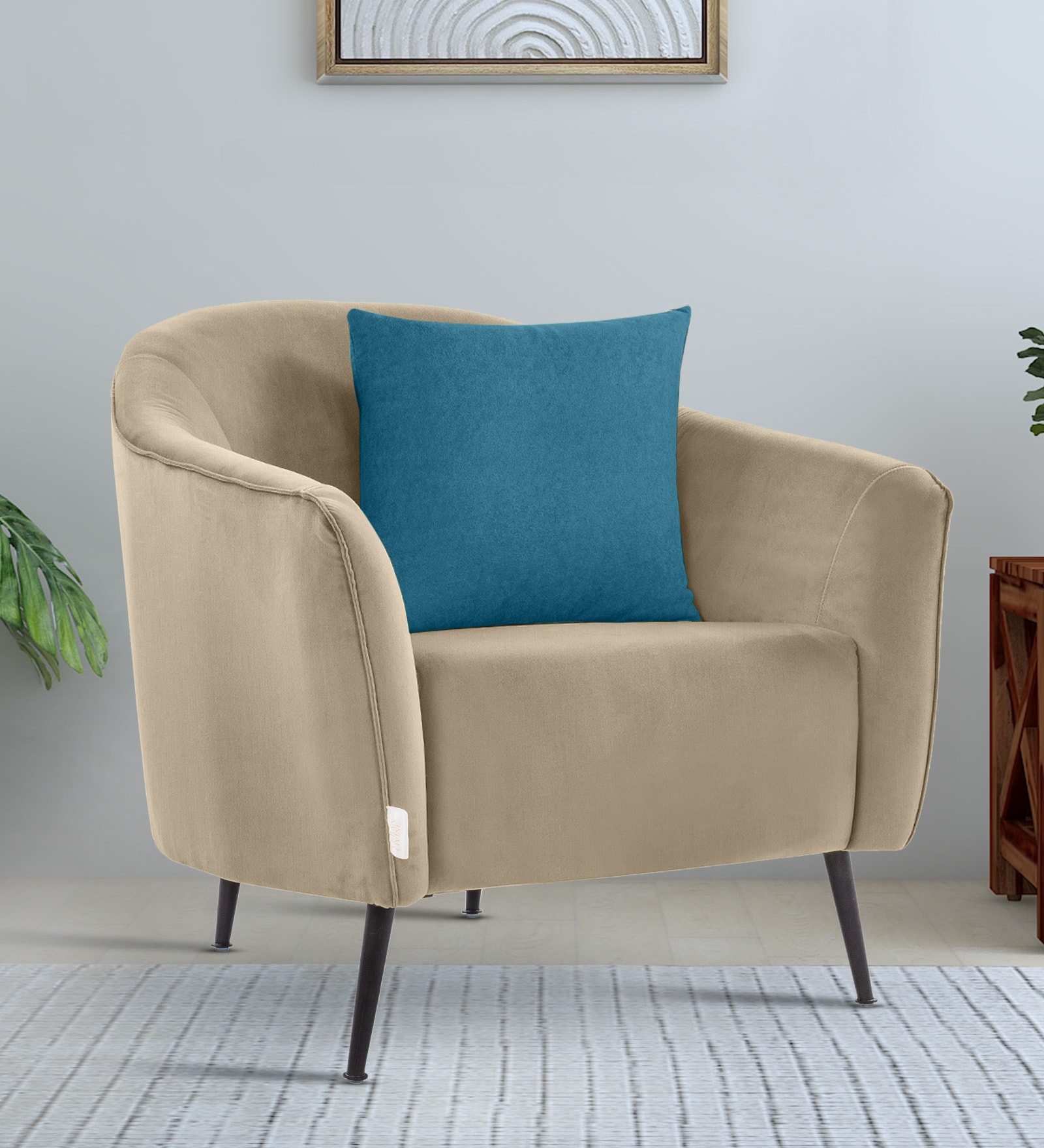 Brescia Velvet 1 Seater Sofa In Cream Colour