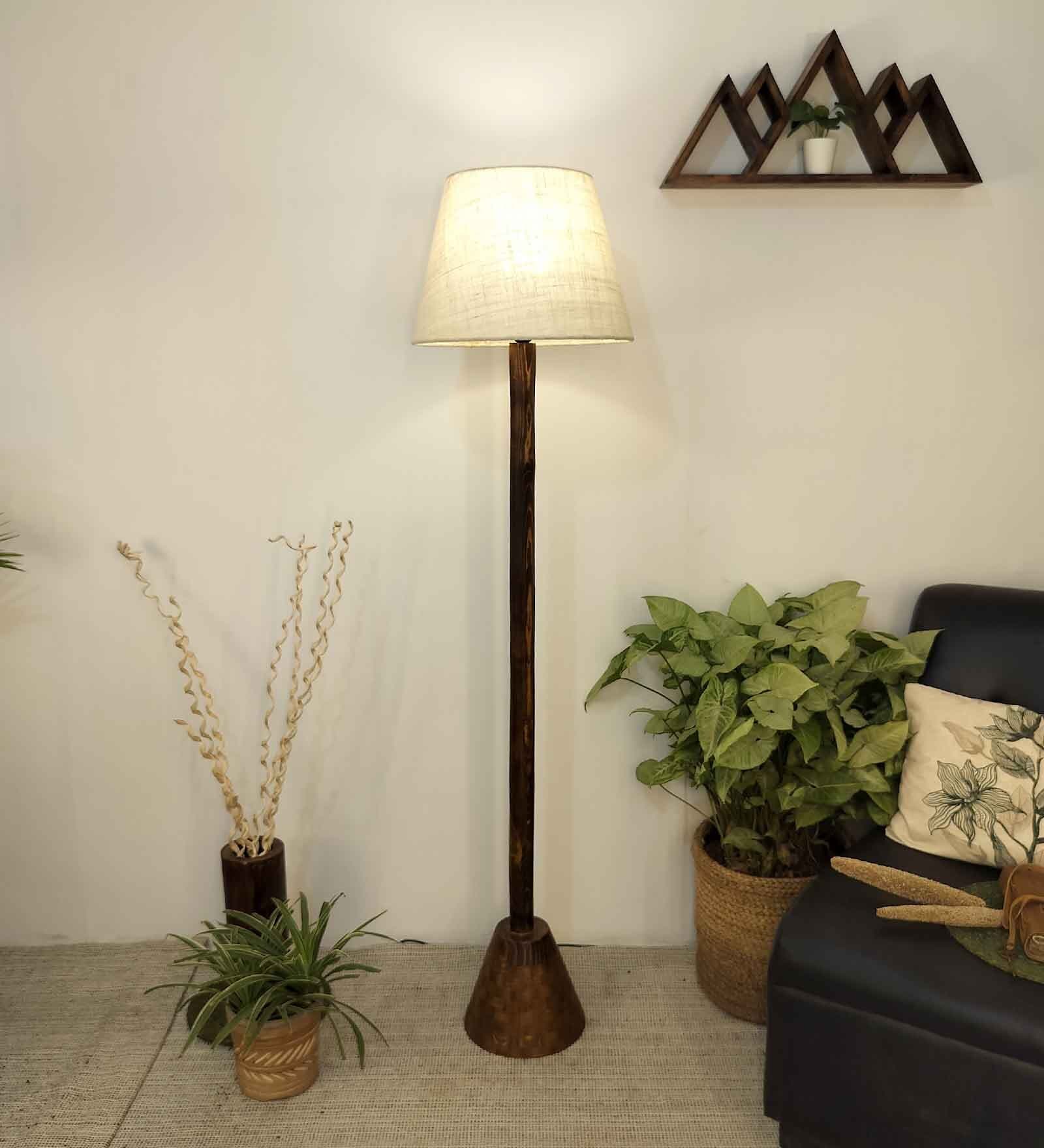 Brice Wooden Floor Lamp with Jute Shade & Brown Base