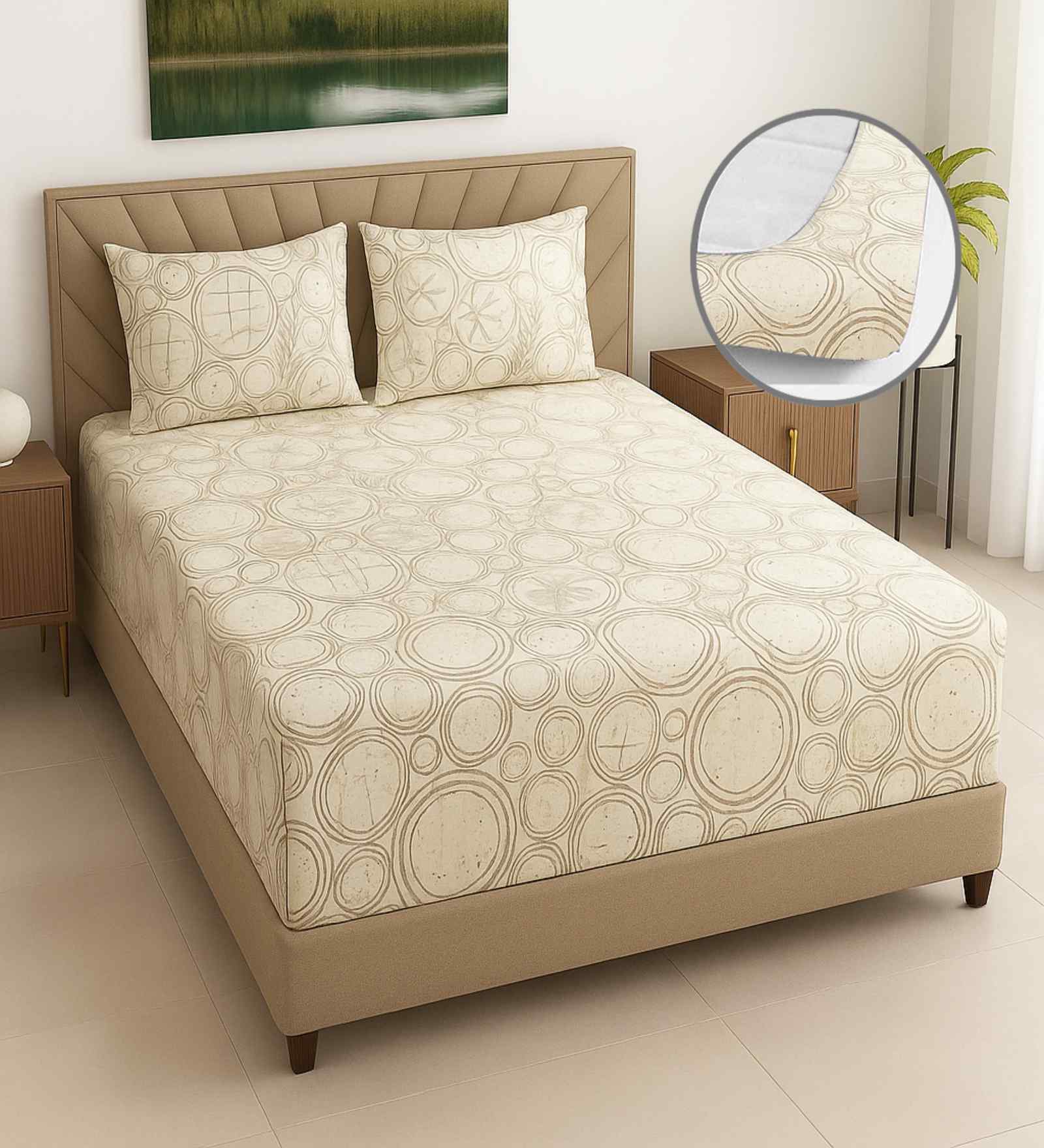 Brick Floral 400 TC Cotton Queen Size Bedsheet with 2 Pillow covers Essential Series Collection