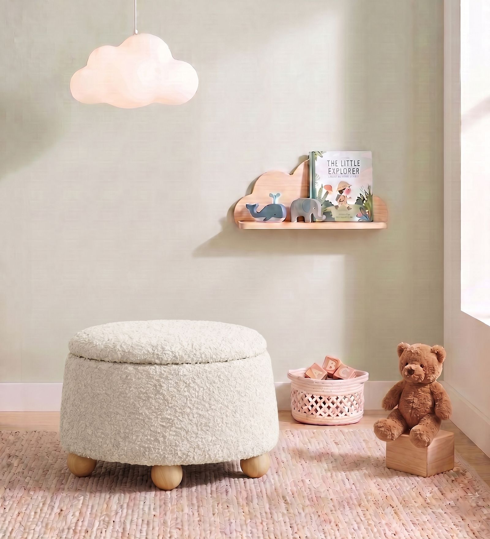 Brick Pouffe In Light Cream Colour
