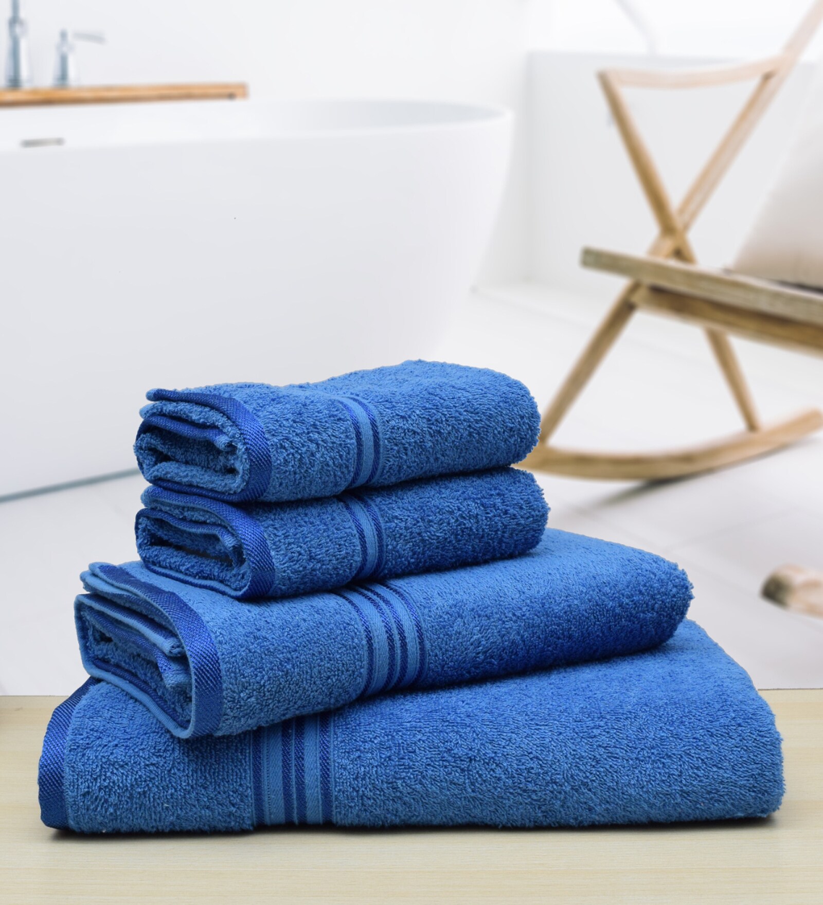 Bright Blue Solid 500 GSM Cotton 4 Pieces Towel Set