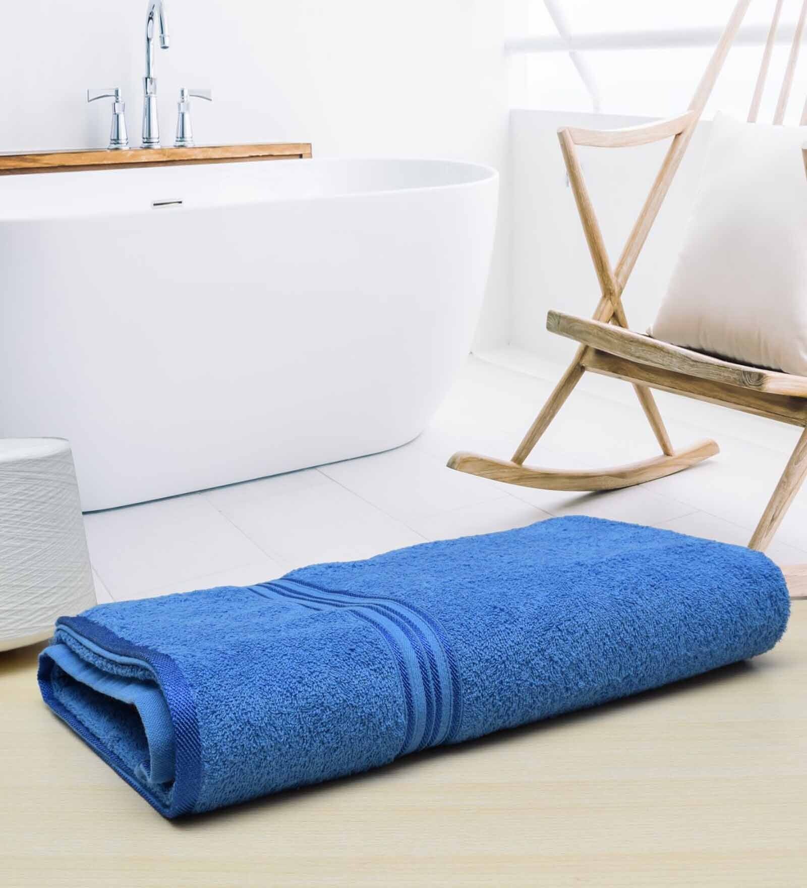 Bright Blue Solid 500 GSM Cotton Bath Towel