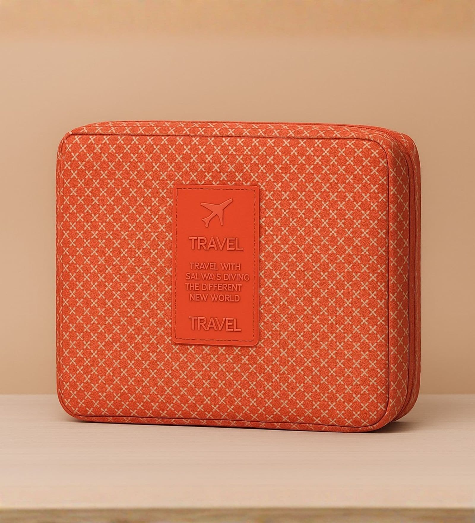 Red Geometric Pattern Travel Organizer Pouch