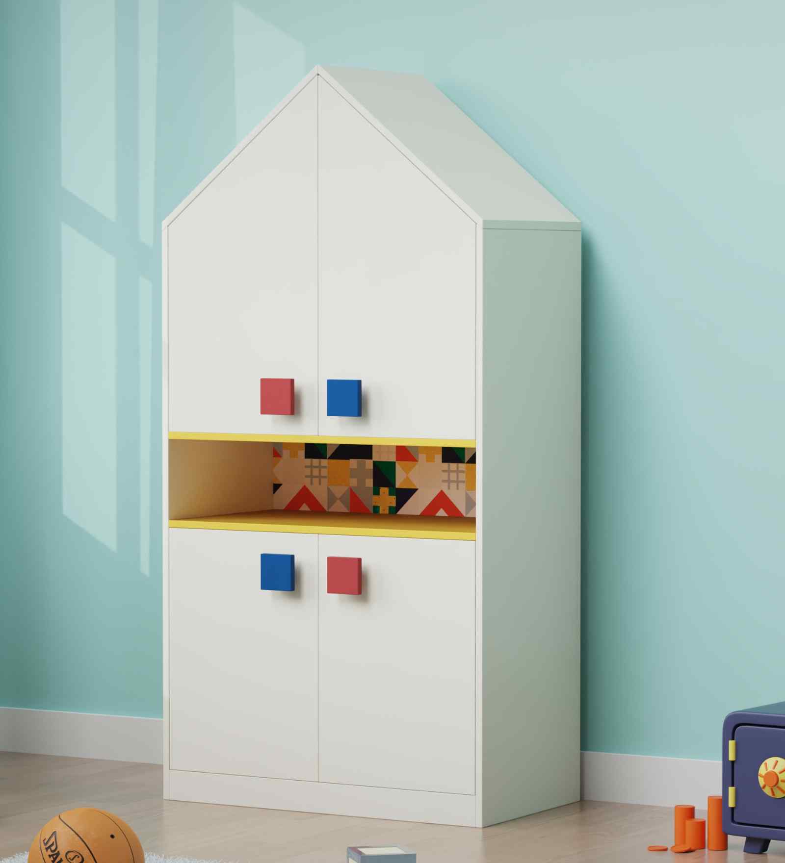 BrightBox 4 Door Wardrobe In White Colour & Pattern Dream Print