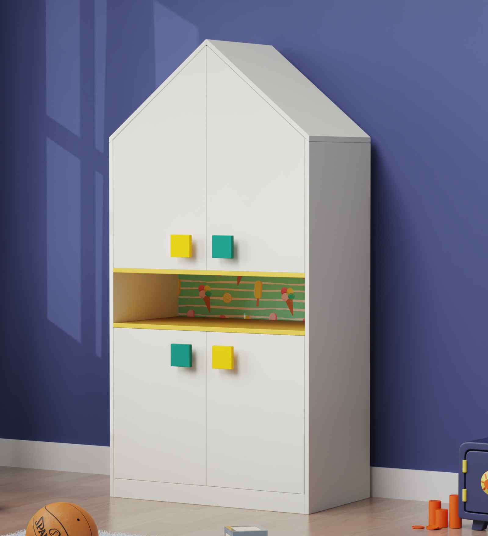 BrightBox 4 Door Wardrobe In White Colour & Summertime Print