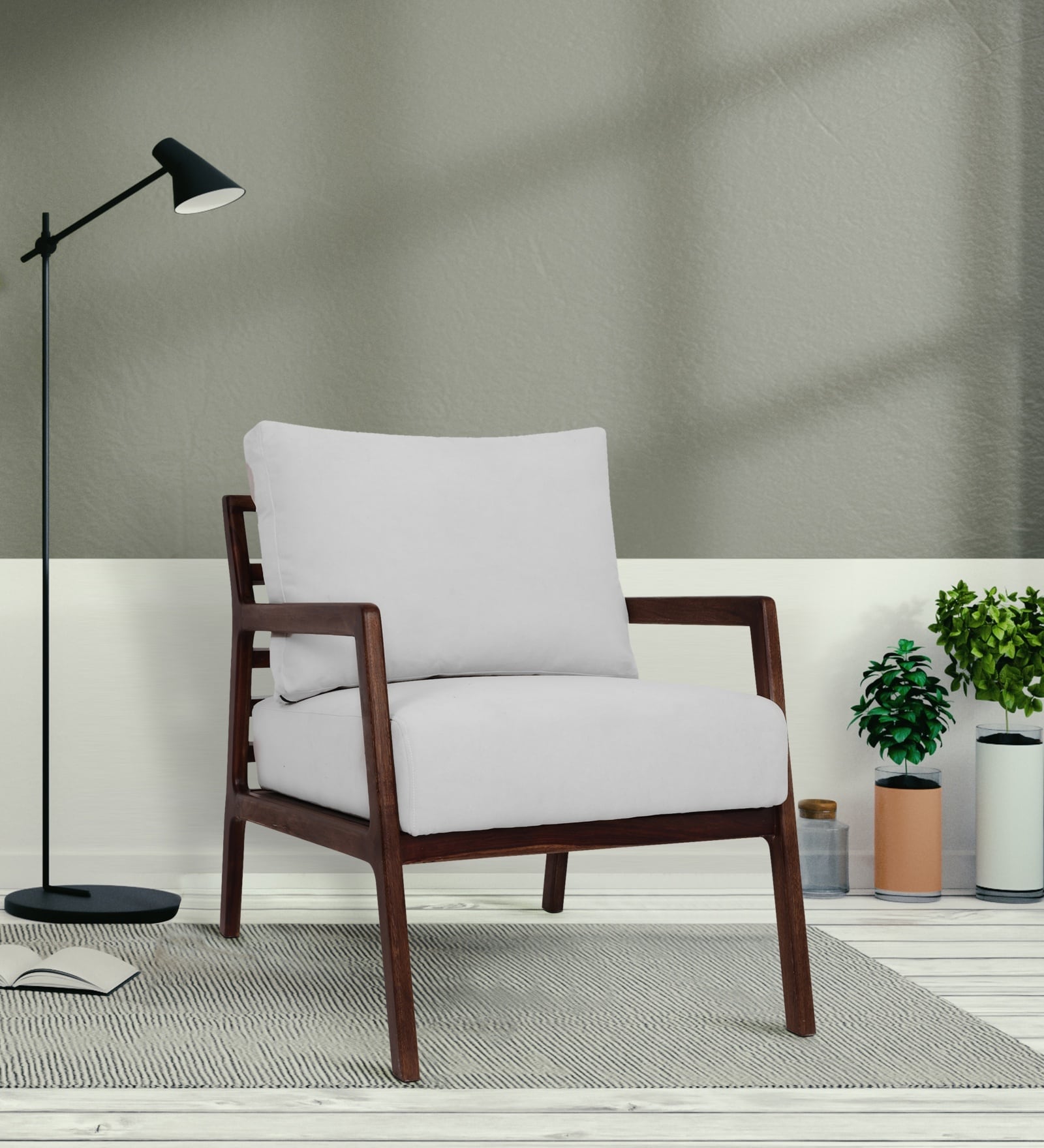 Brio Sheesham Wood Arm Chair In Beige Color