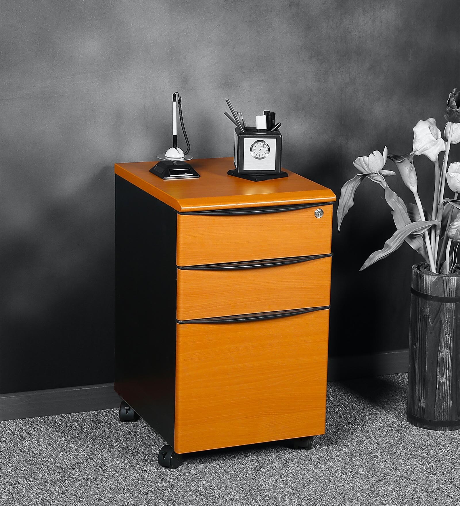Buy Brisbane 3 Drawer Mobile Pedestal With Centerlised Lock In Cherry