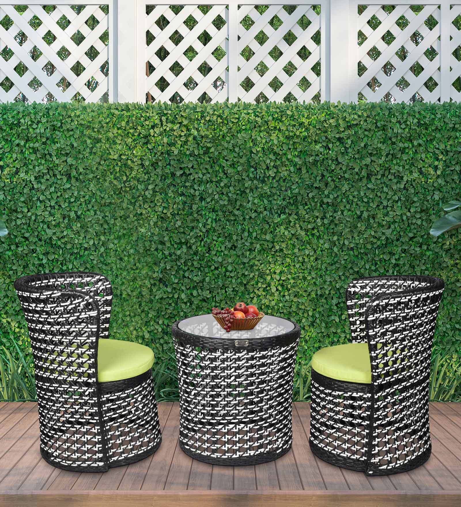 Brisbane Wicker Table And Chair Set ( With 2 Chairs ) in Black & White Dual Tone Finish