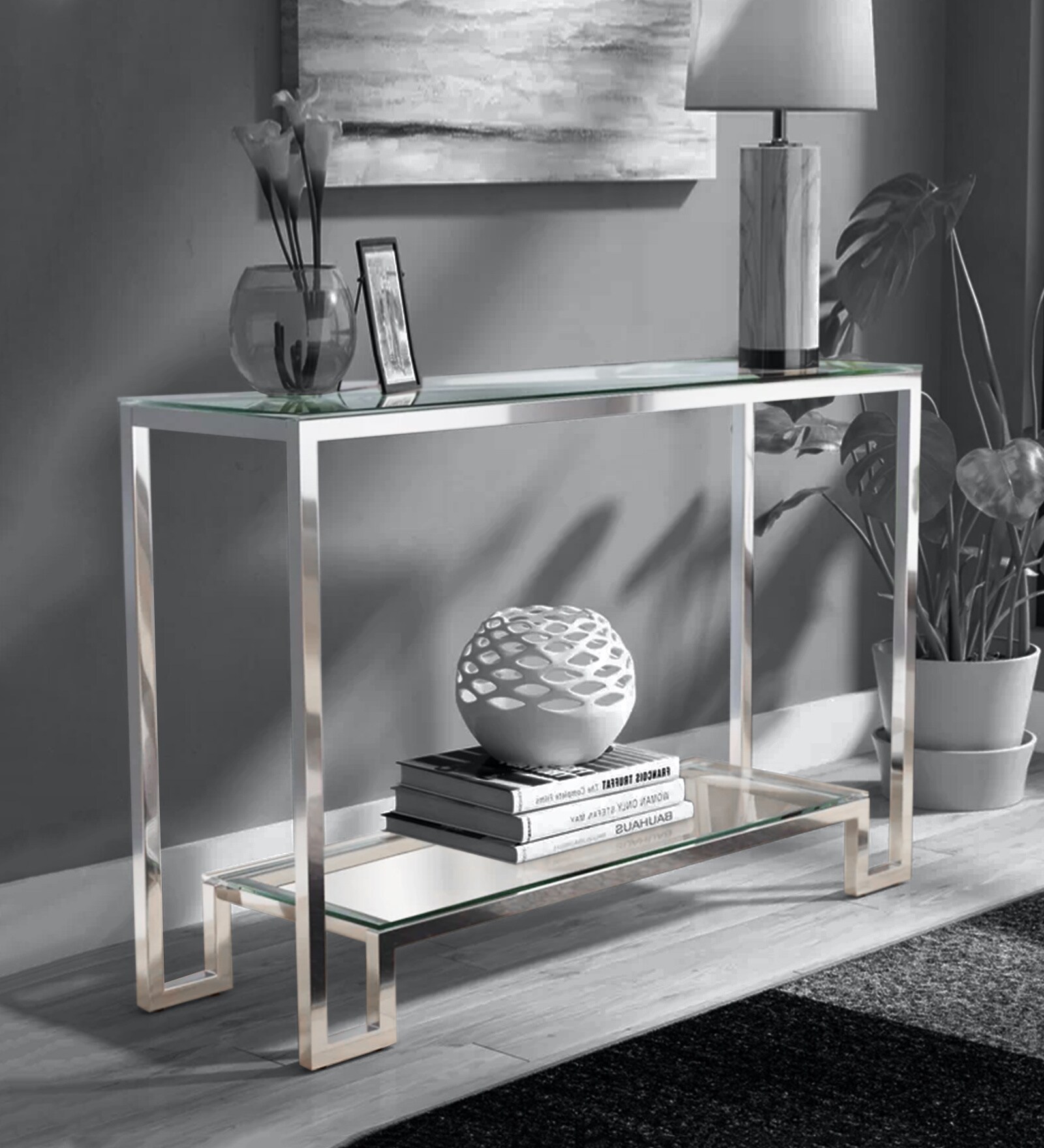 Britt Metal Console Table in Silver Colour