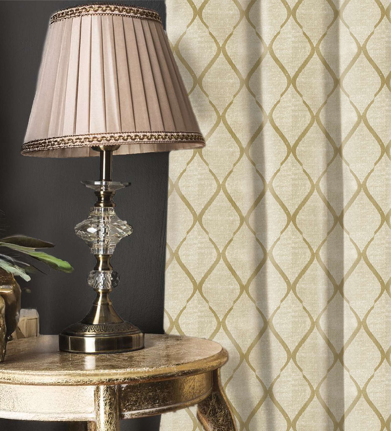 Brocade Beige Blackout Jacquard Polyester Curtains for Door Pack of 2