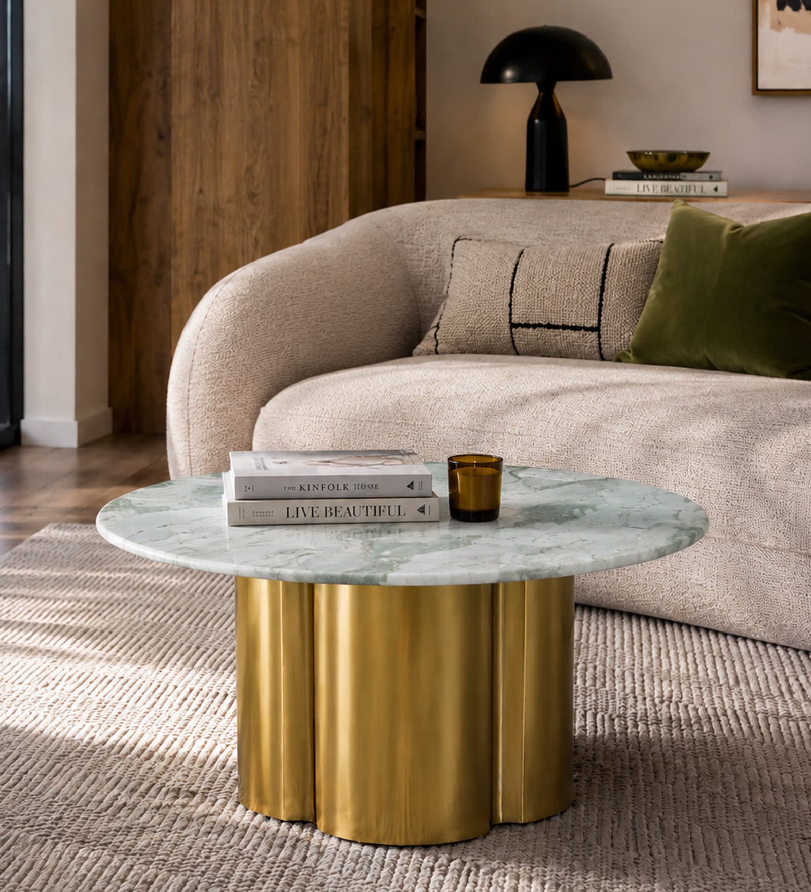 Bromberg Coffee Table In Golden Finish with Marble Top