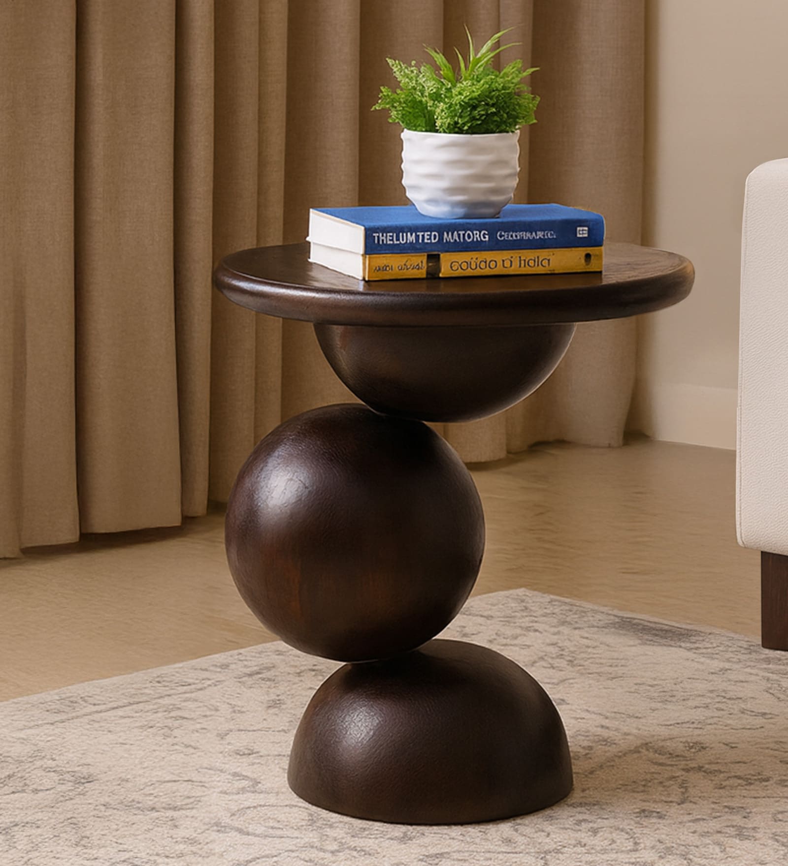 Bronte Solid Wood End Table In Sandblasted Dark Teak  Finish