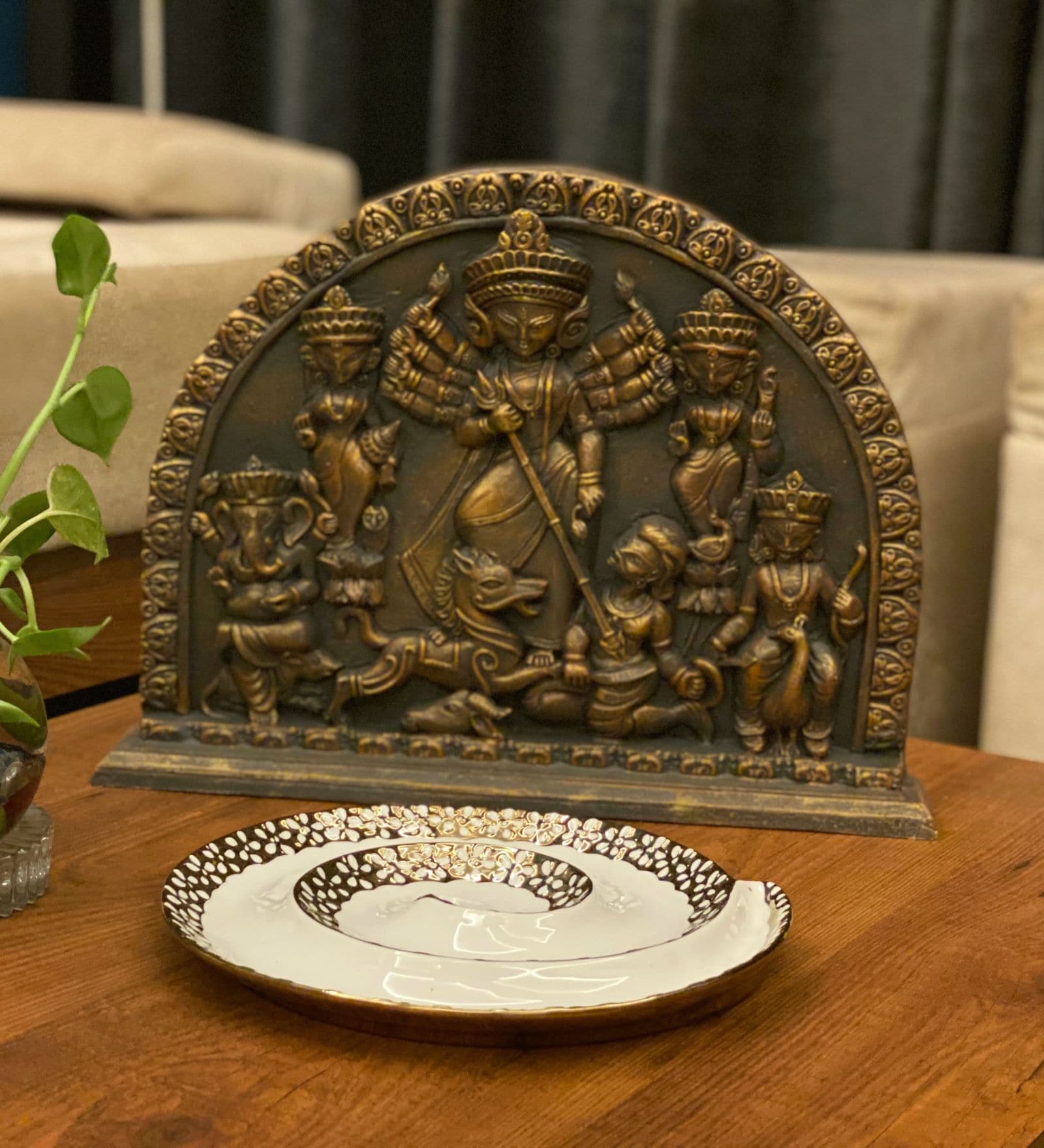 Bronze Durga And Family Sculpture