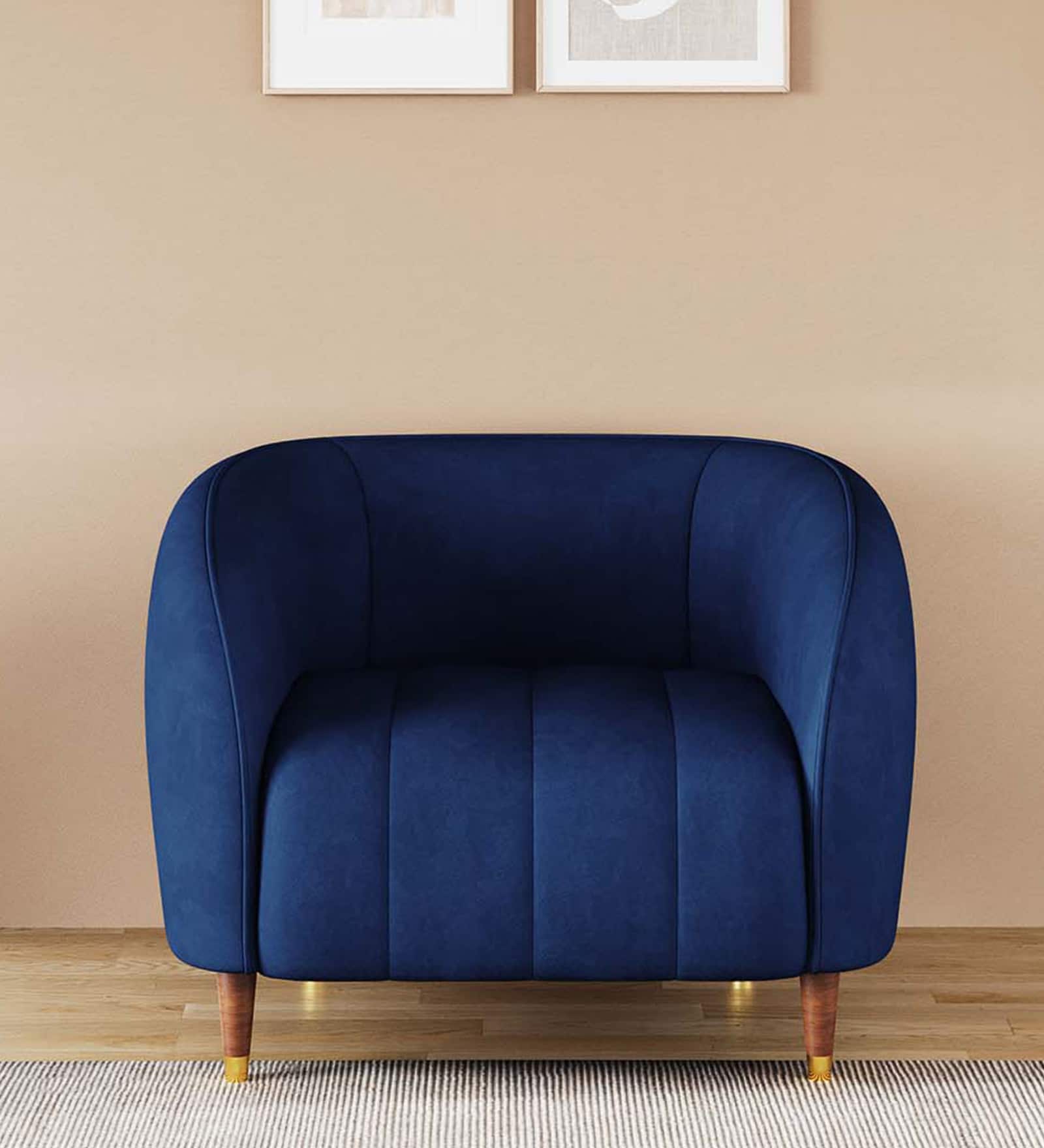 Brookfield Velvet Fabric 1 Seater Sofa in Royal Blue Colour