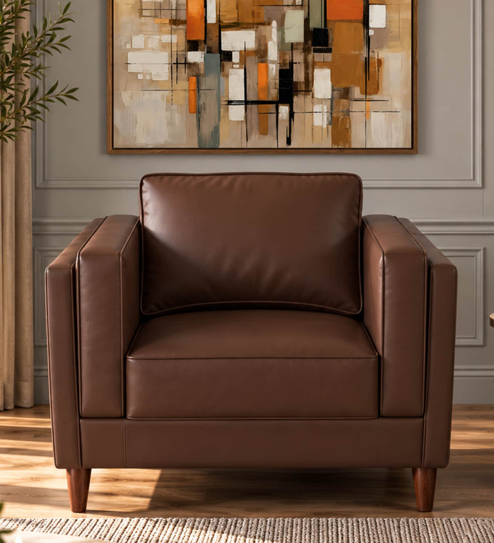 Brookly Leatherette 1 Seater Sofa In Brown Colour