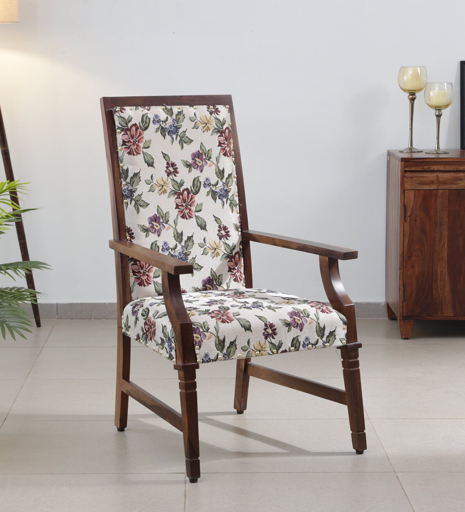 Brotton Sheesham Wood Arm Chair In Provincial Teak Finish