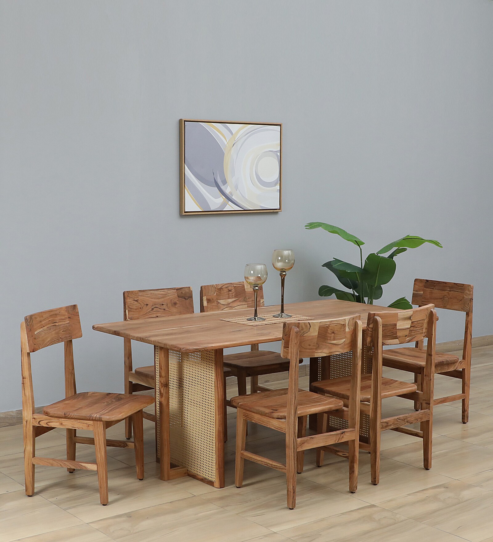 Brovst Acacia Wood 6 Seater Dining Set In Natural Finish