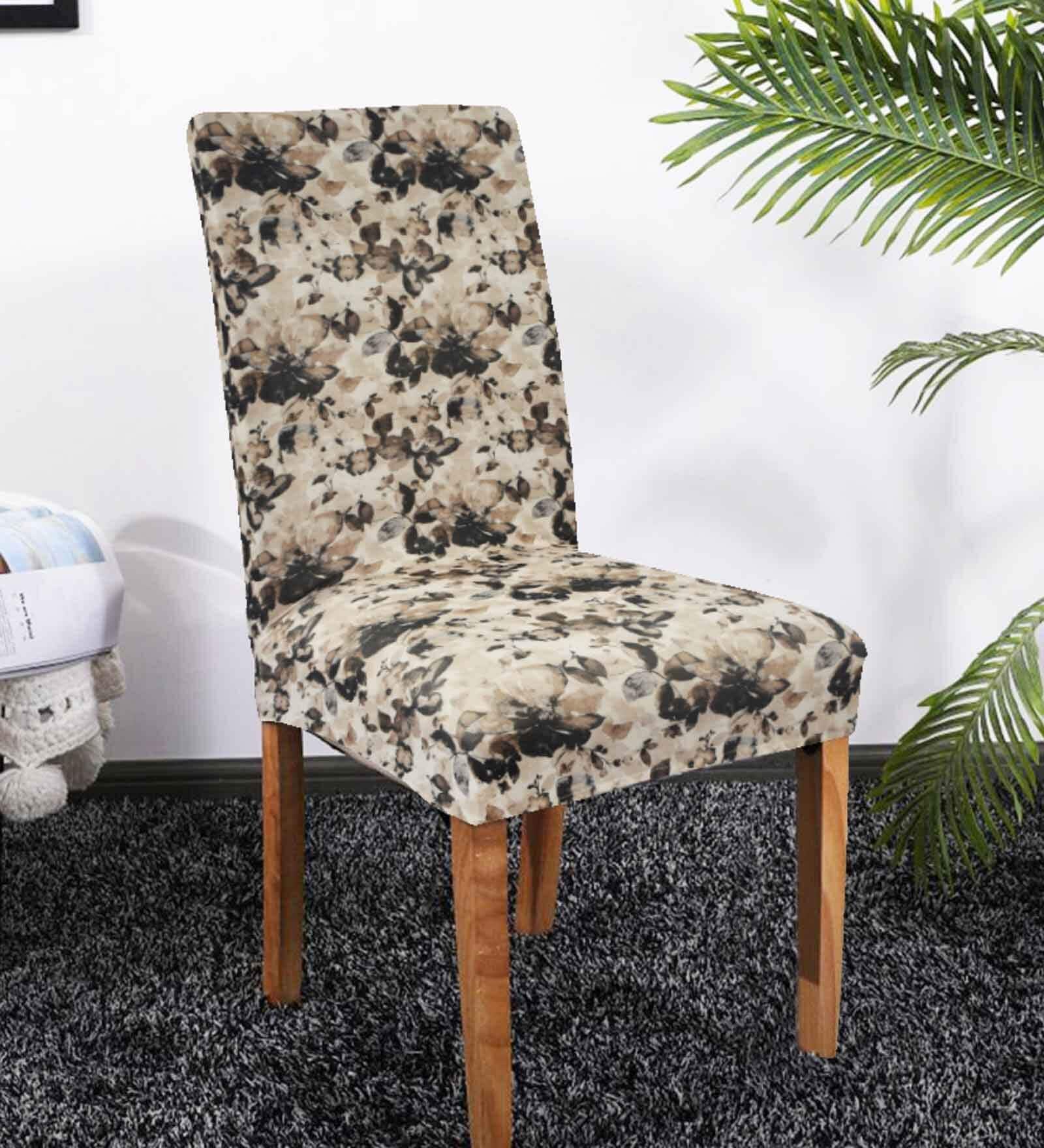 Brown & Beige Printed Polyester Blend 14x38 Inches Chair Covers (Set of 6)
