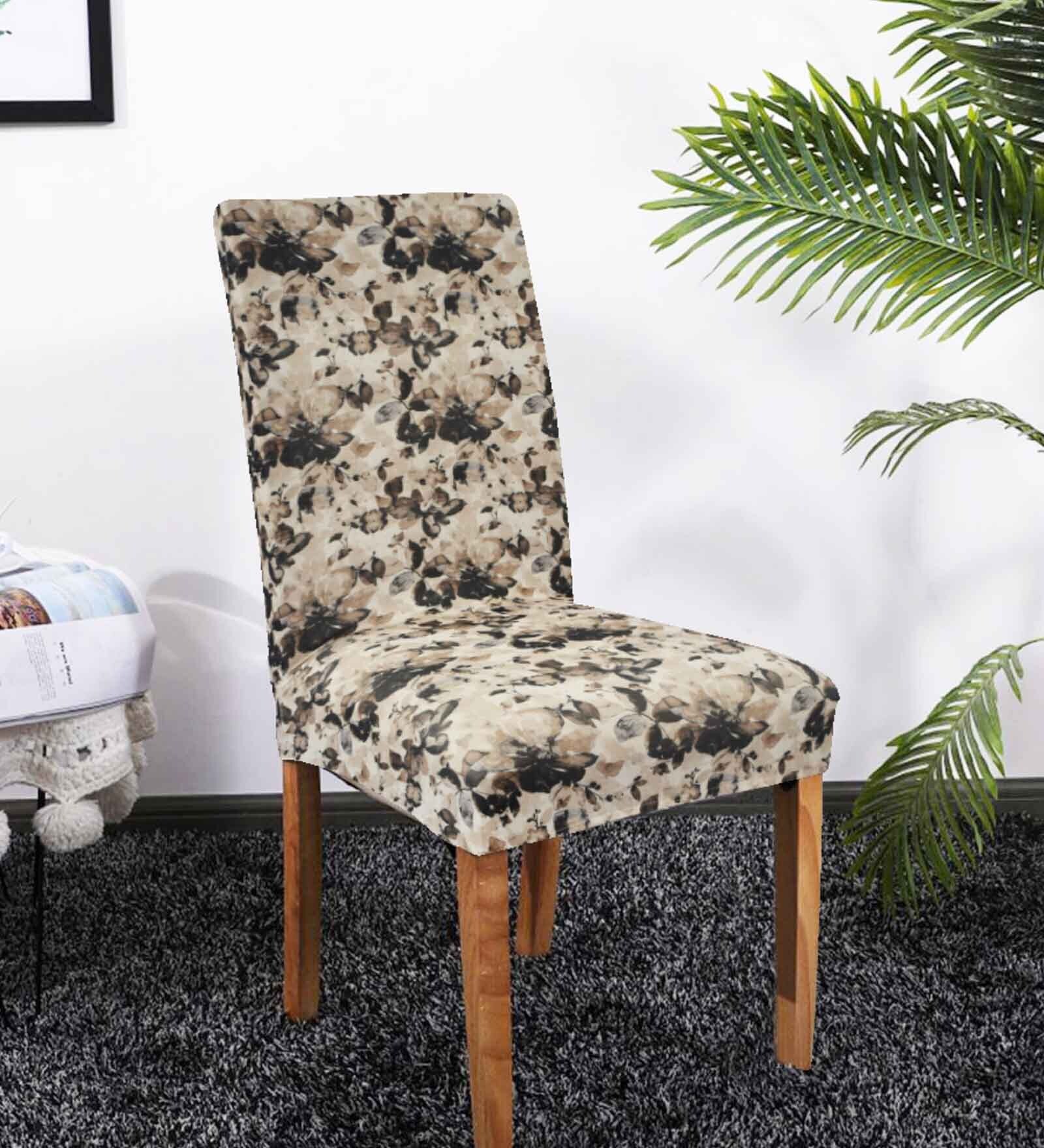 Brown & Beige Printed Polyester Blend 14x38 Inch Chair Covers (Set of 4)