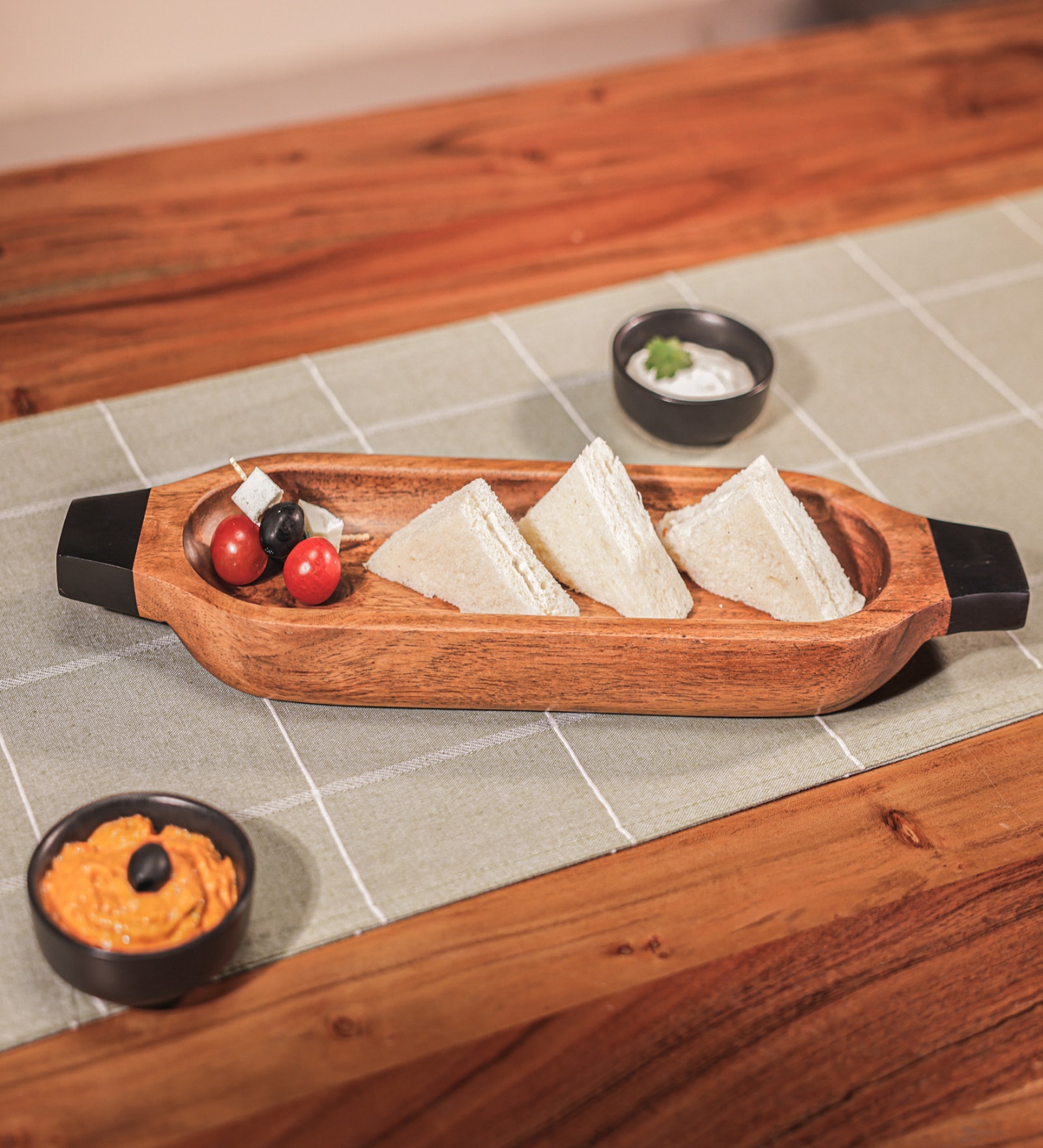 Brown & Black Acacia Wood Appetizer Platter