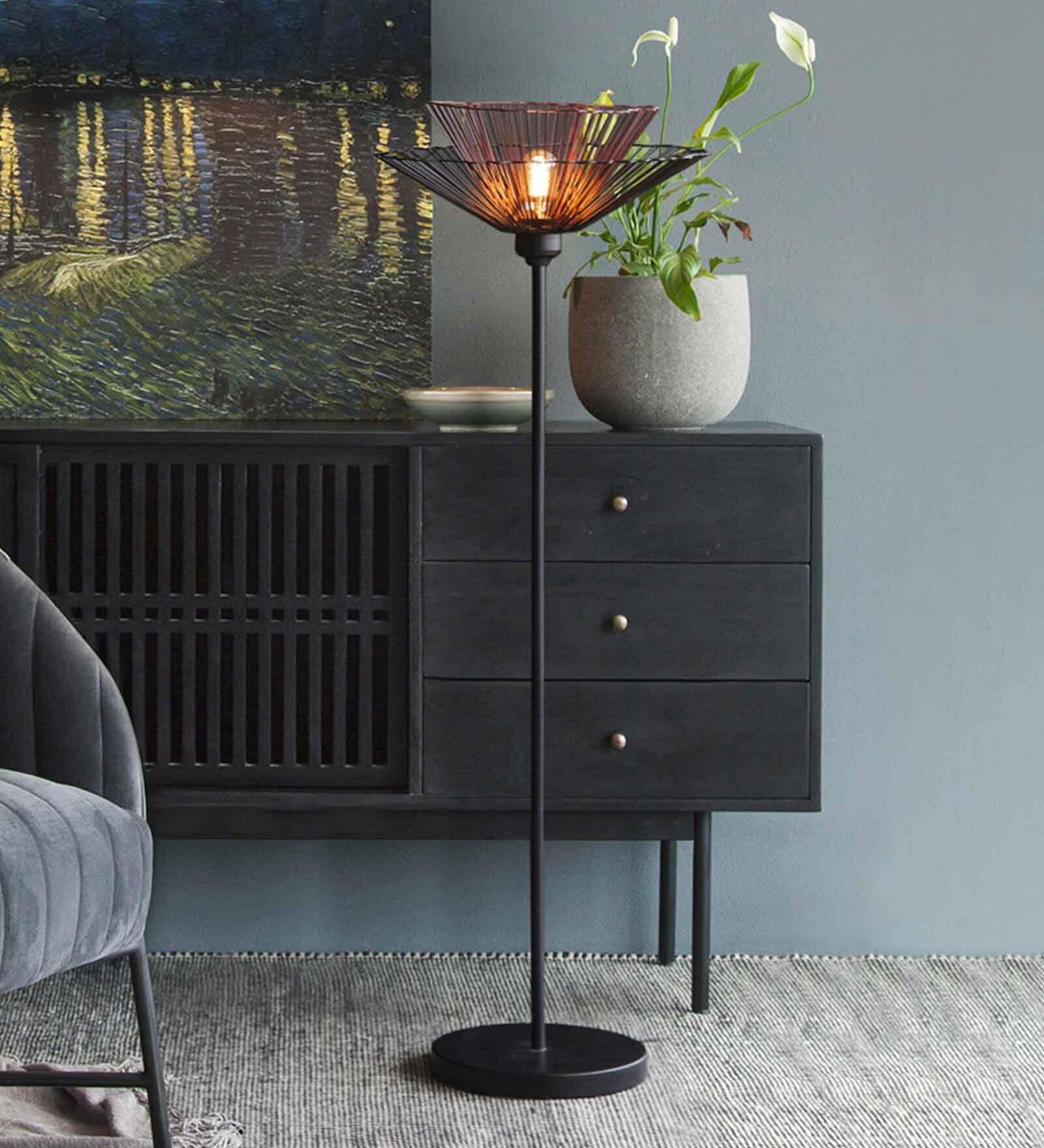 Brown & Black Iron Torchiere Floor Lamp with Iron Base
