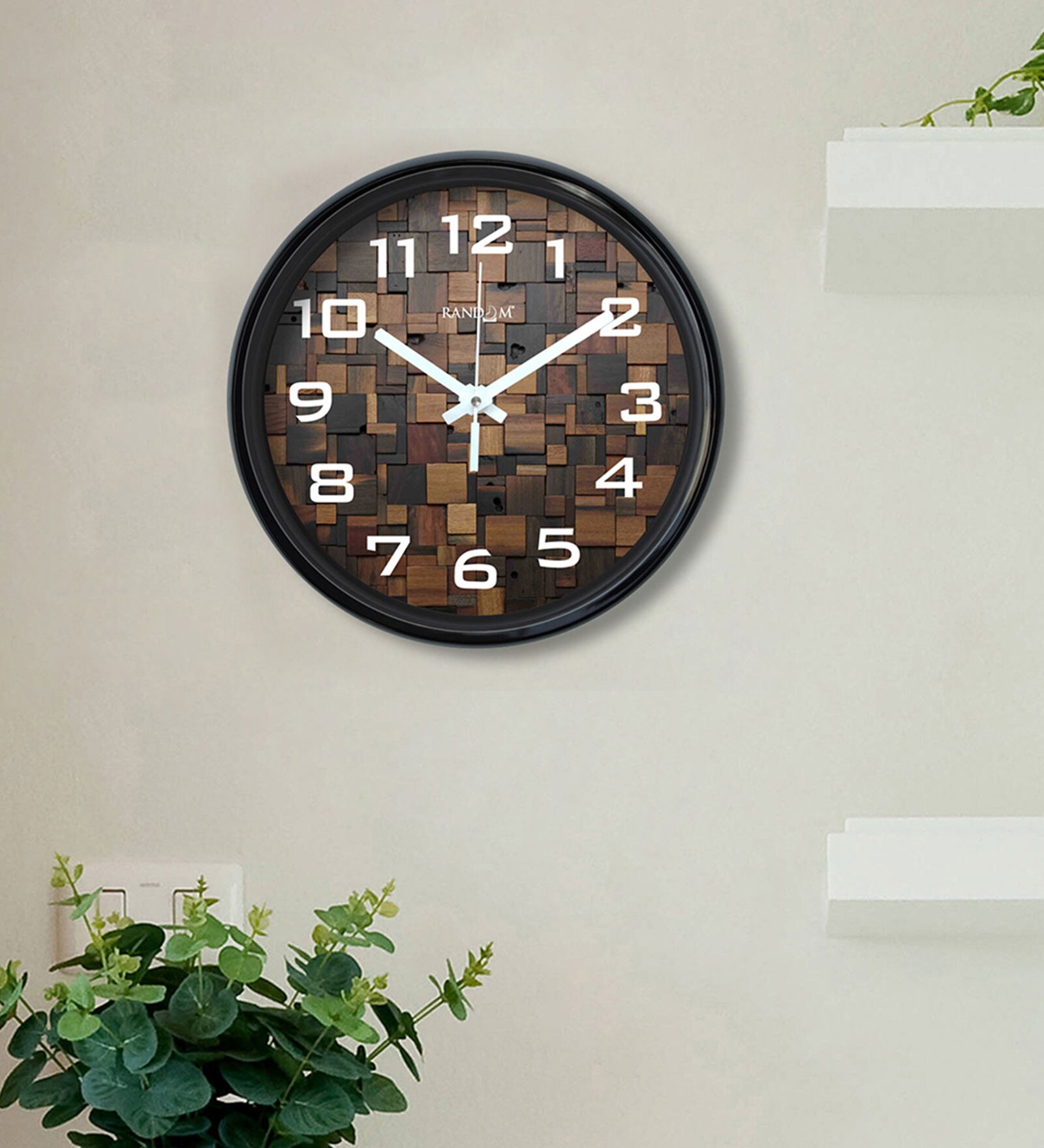 Brown & Black Plastic Clause Modern Wall Clock