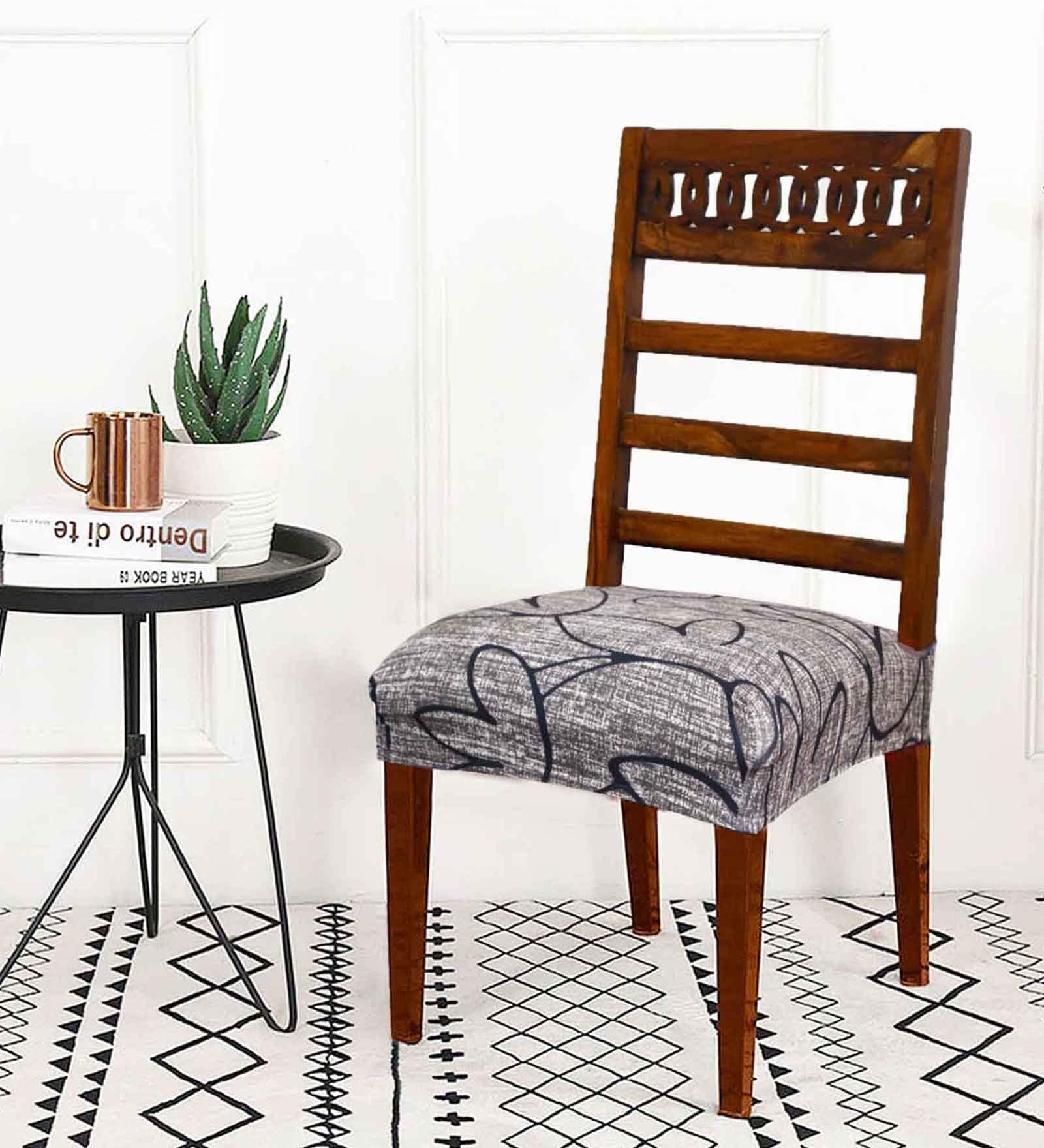 Brown and Black Printed Polyester Blend 16x20 Inches Chair Covers (Set of 4)