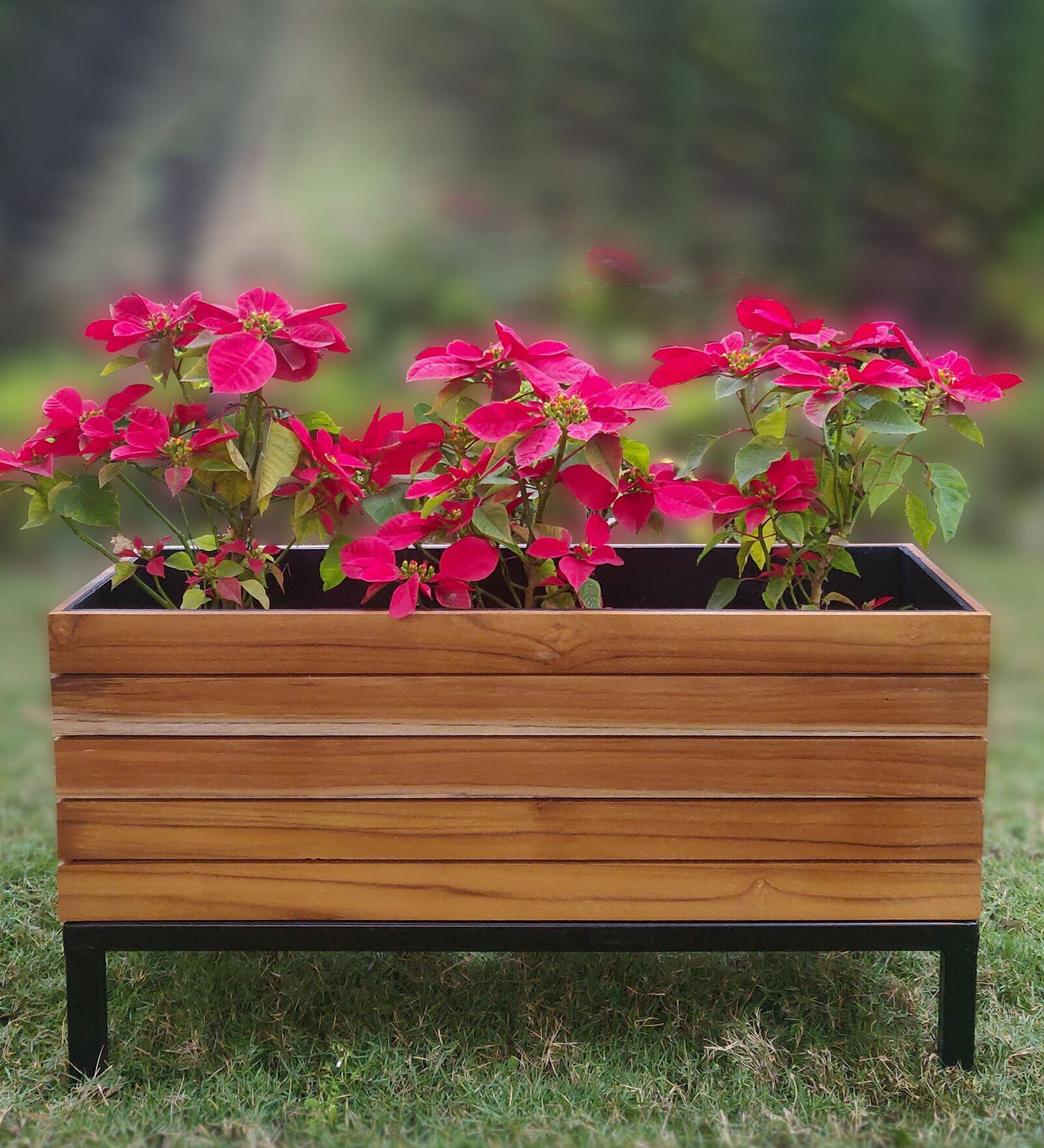 Brown & Black Wood & Metal Rectangular Planter Stand