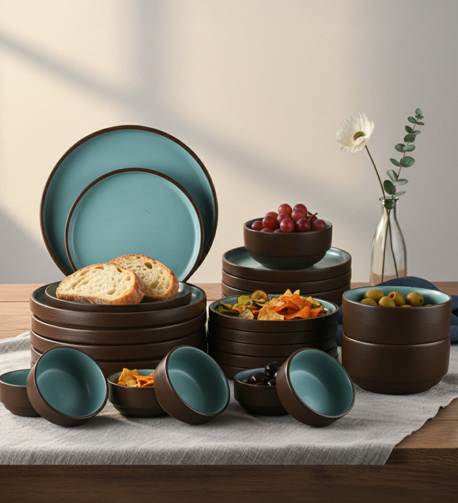 Brown & Blue Dinner Set of 20