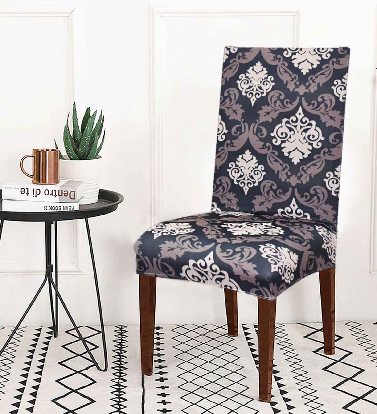 Brown & Cream Printed Polyester Blend 14x38 Inches Chair Covers (Set of 6)