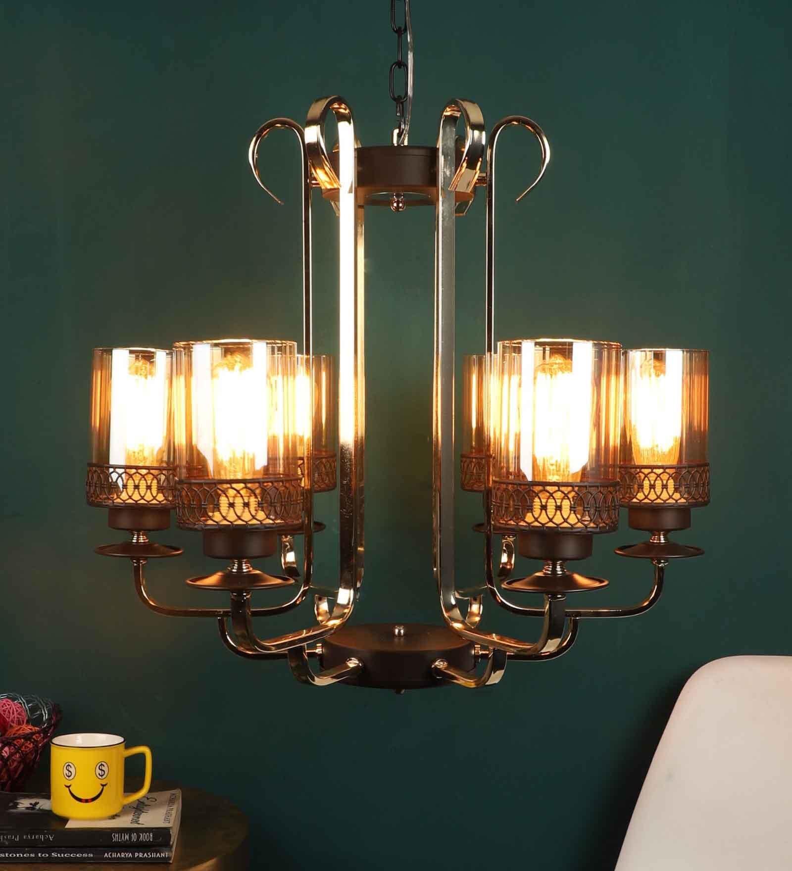Brown & Gold Iron Chandelier