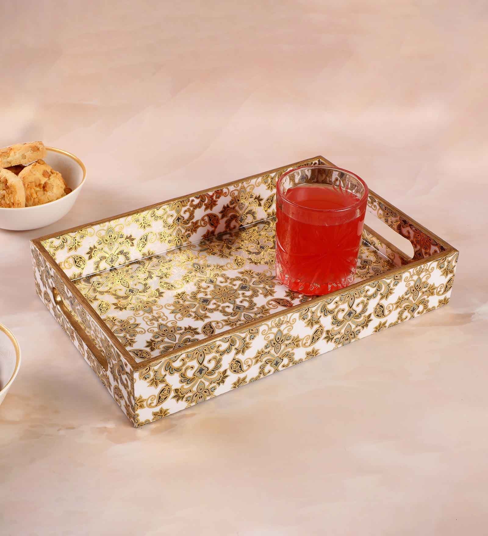 Brown & Gold MDF Wood Abstract  Rectangle Serving Tray