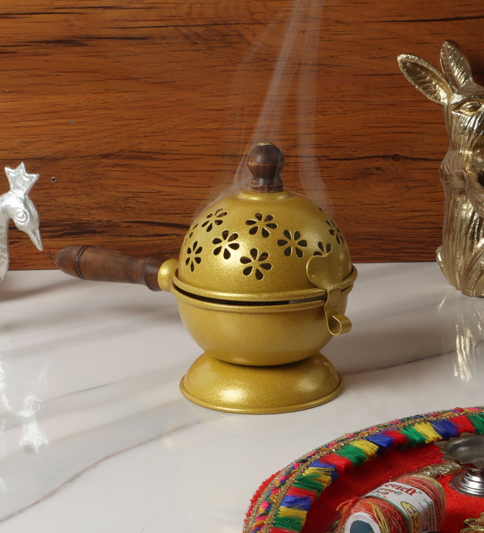 Brown & Gold Metal Round Lobaan With handle
