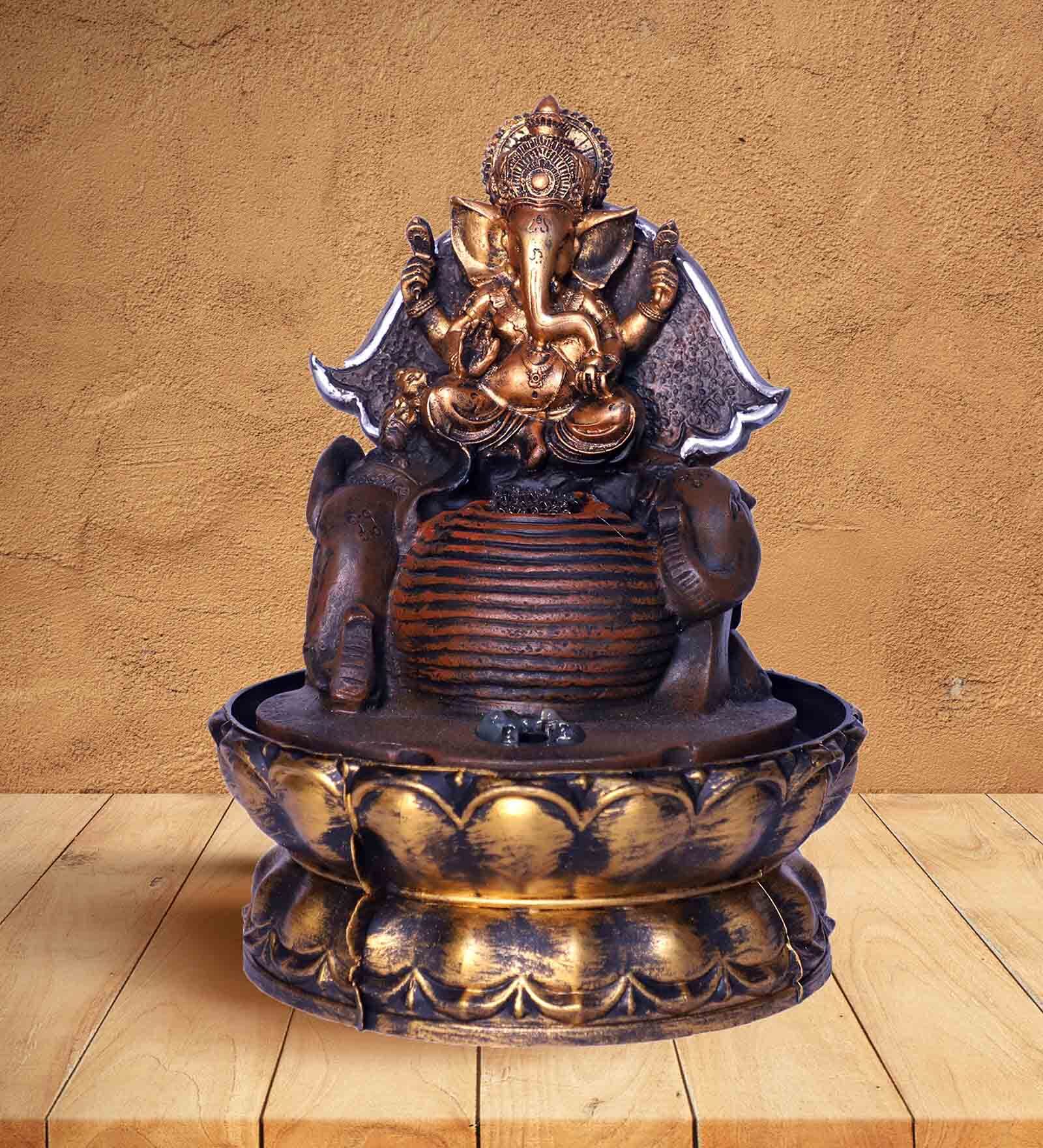 Brown & Gold Resin Lord Ganesha Indoor Water Fountain