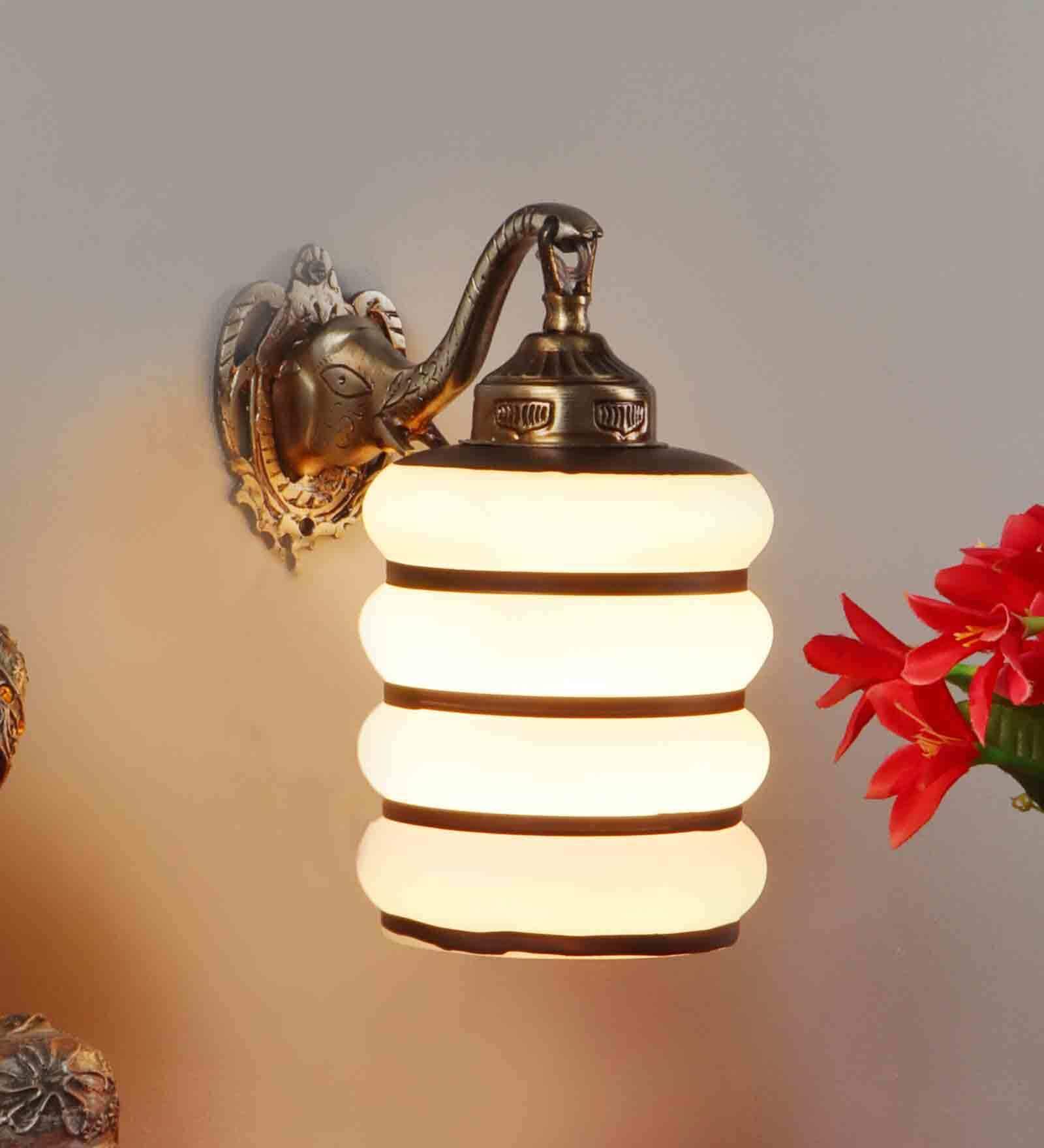 Brown & Off White Metal Wall Light