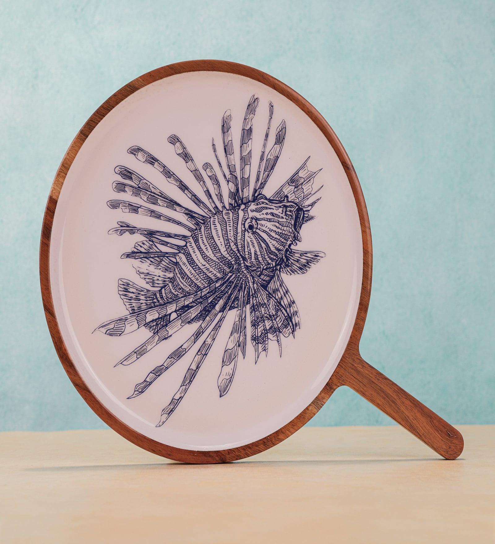 Brown & White Enamel Acacia Wood  Appetizer Platter