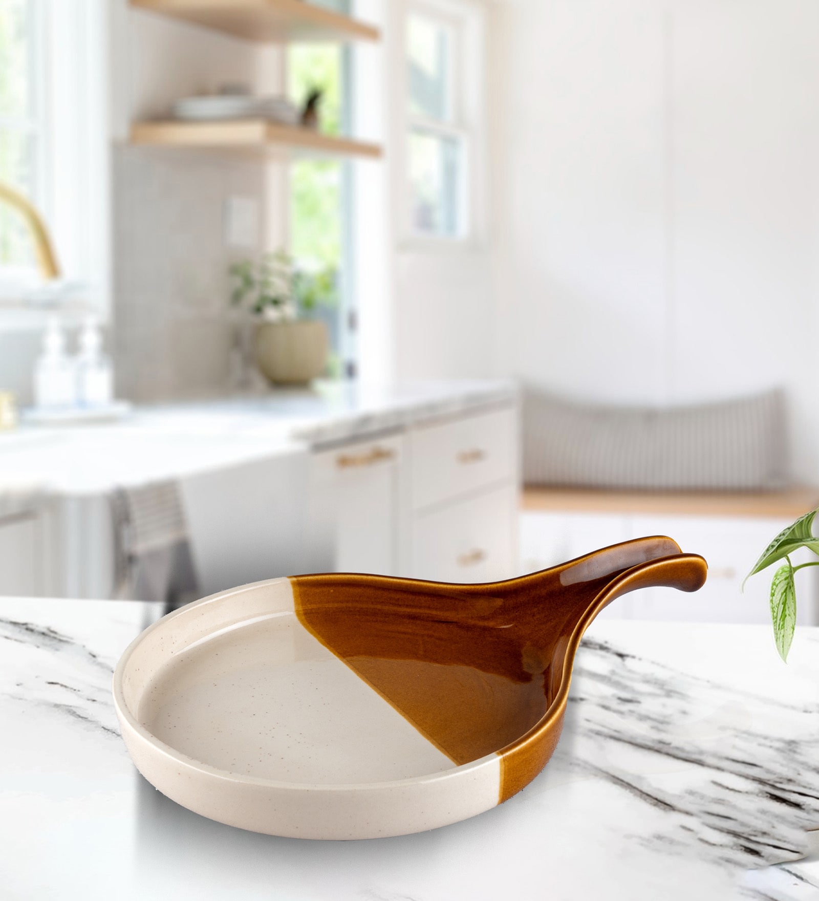 Brown & White Stoneware Platter