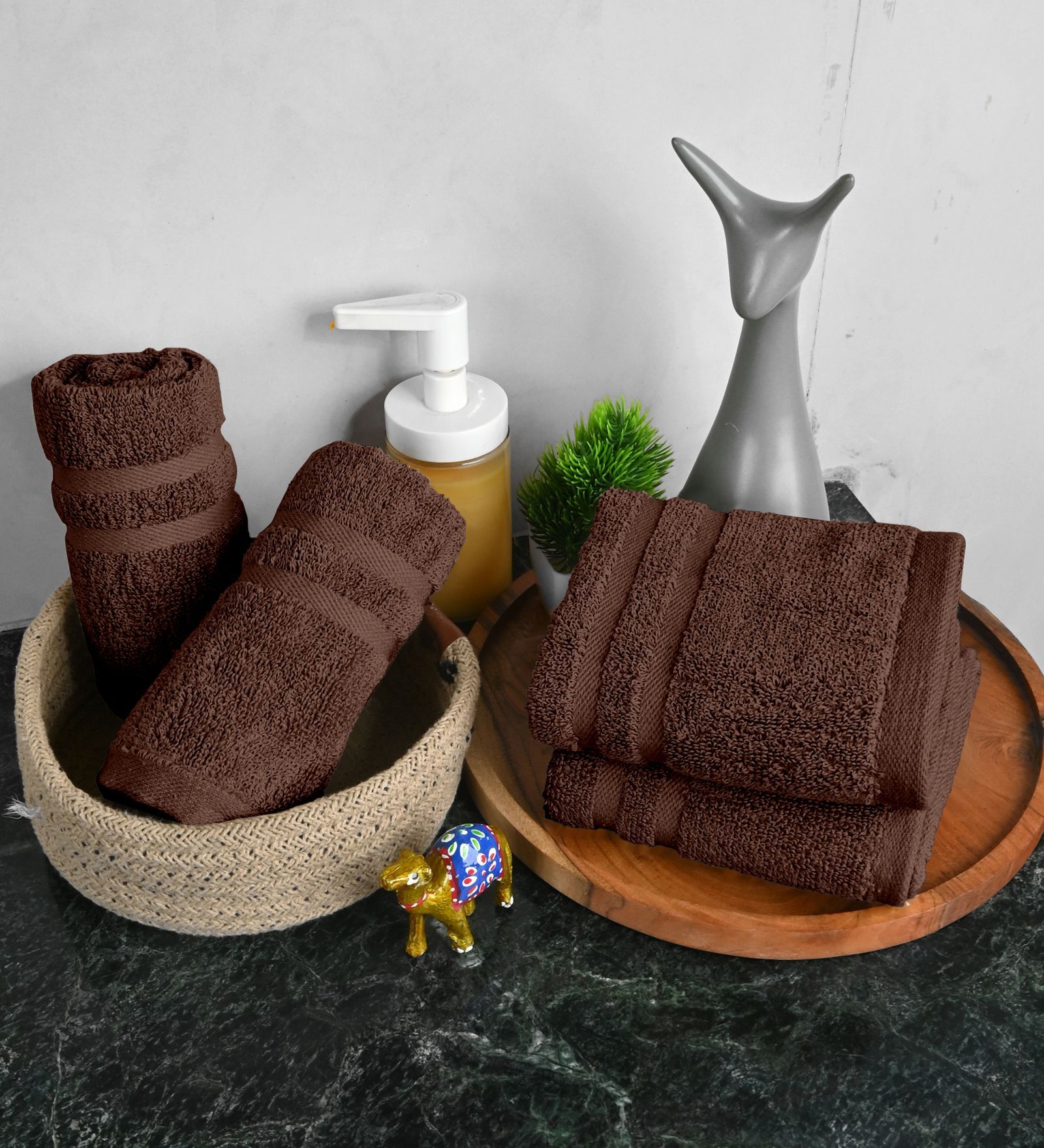 Brown Cotton Solid 550 GSM 4 Pcs Hand Towels