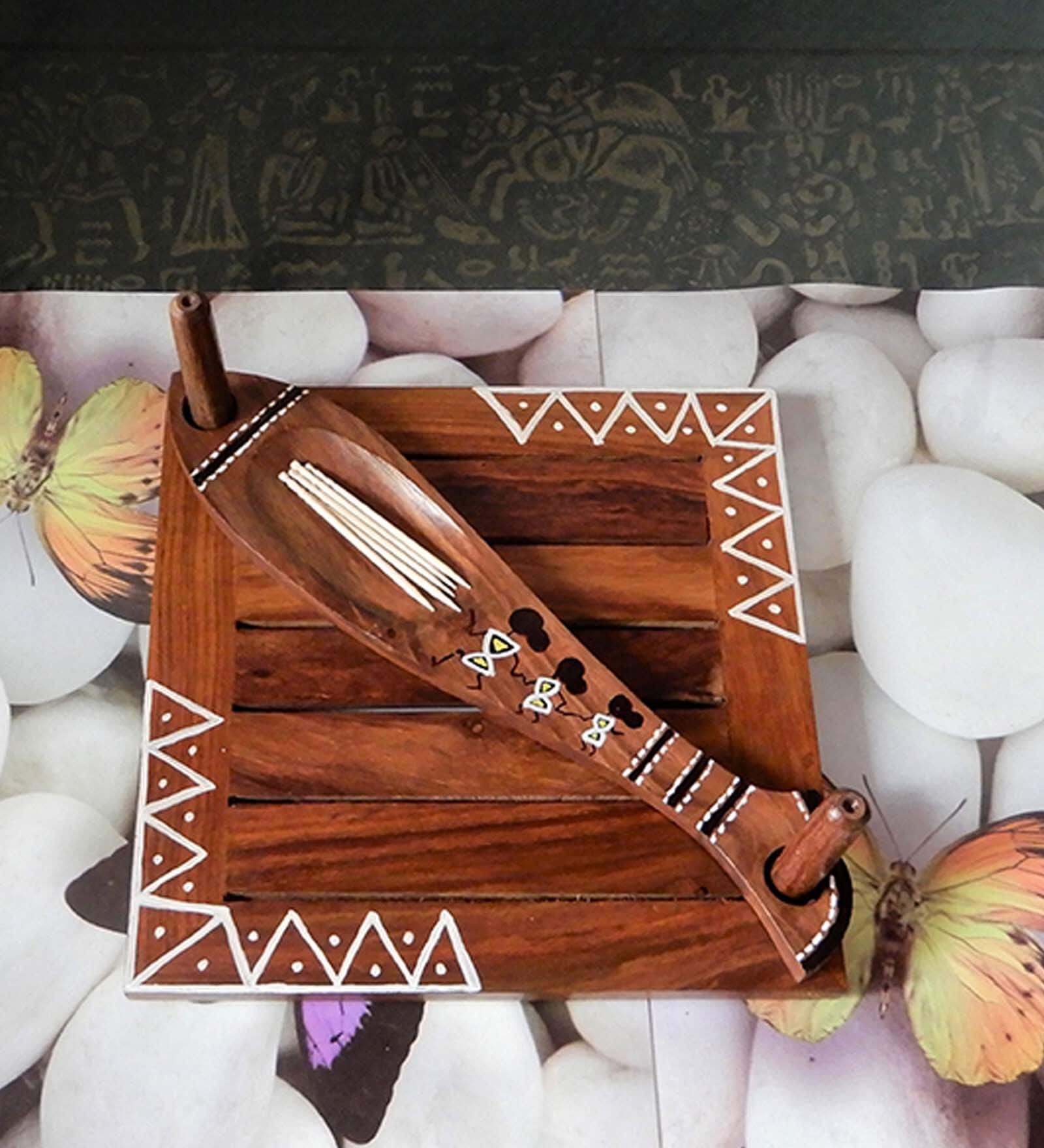 Brown  Handpainted  Wood  4 Pcs Tissue Holder with Toothpick organiser & Wooden Screw
