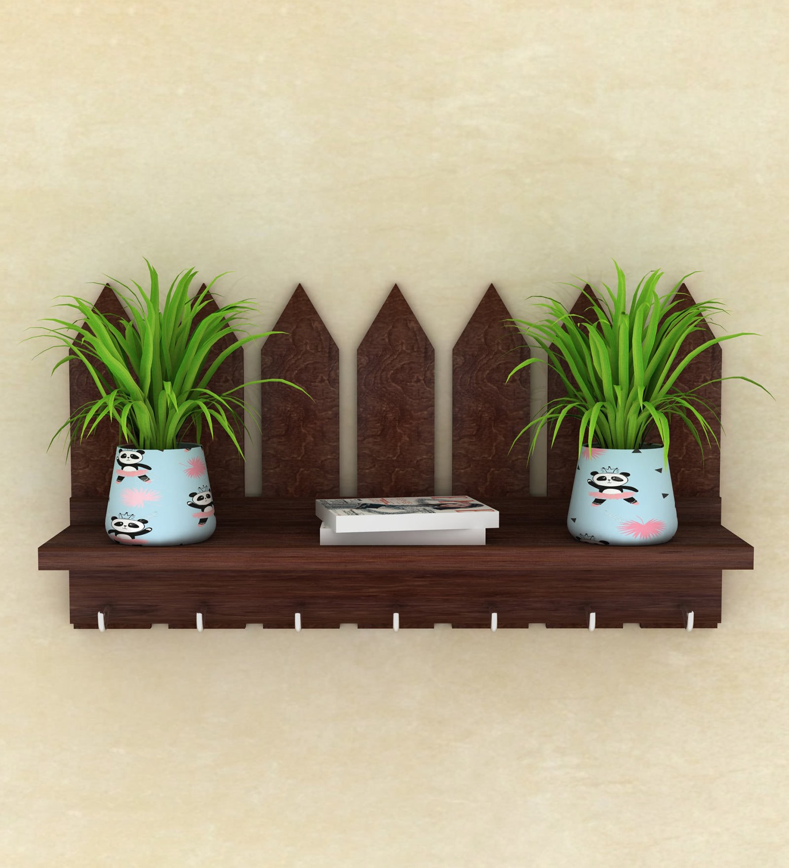 Brown Picket fence key holder with Shelve