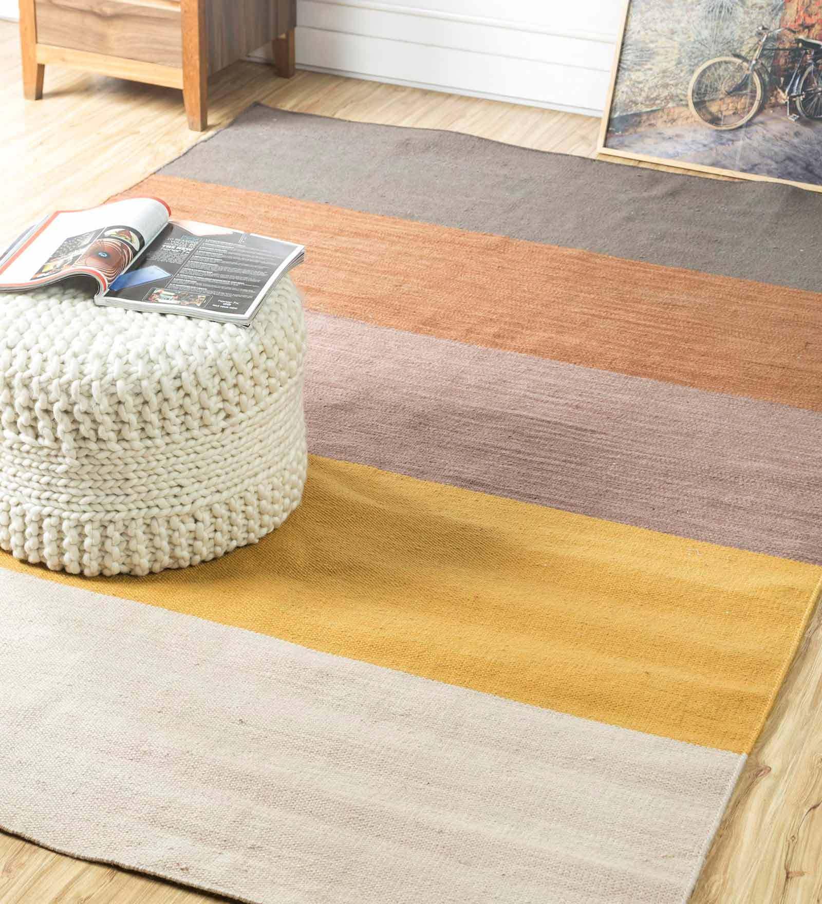 Multicolor Striped Polyester Hand Woven 5 X 8 Feet Dhurrie