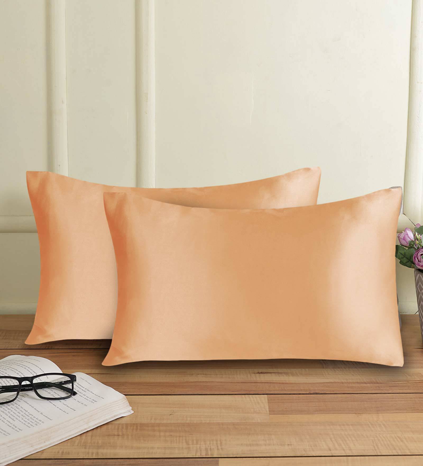 Brown Solid 210TC Satin 17 x 27 Inches Pillow Covers (Set of 2)