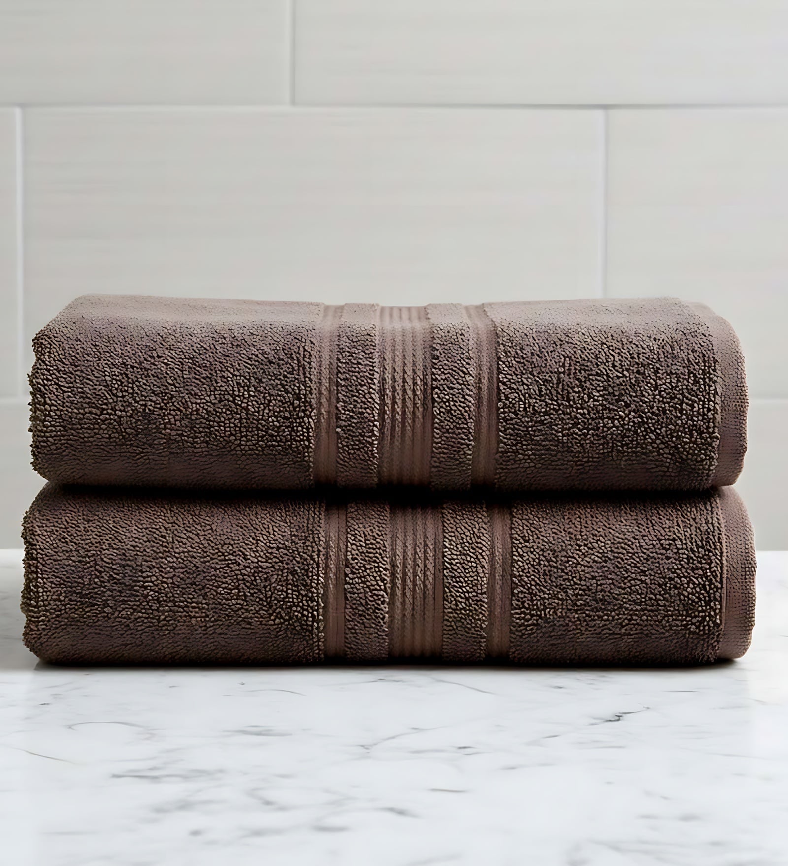 Brown Soft Cotton 500 GSM Solid Bath Towel Pack Of 2
