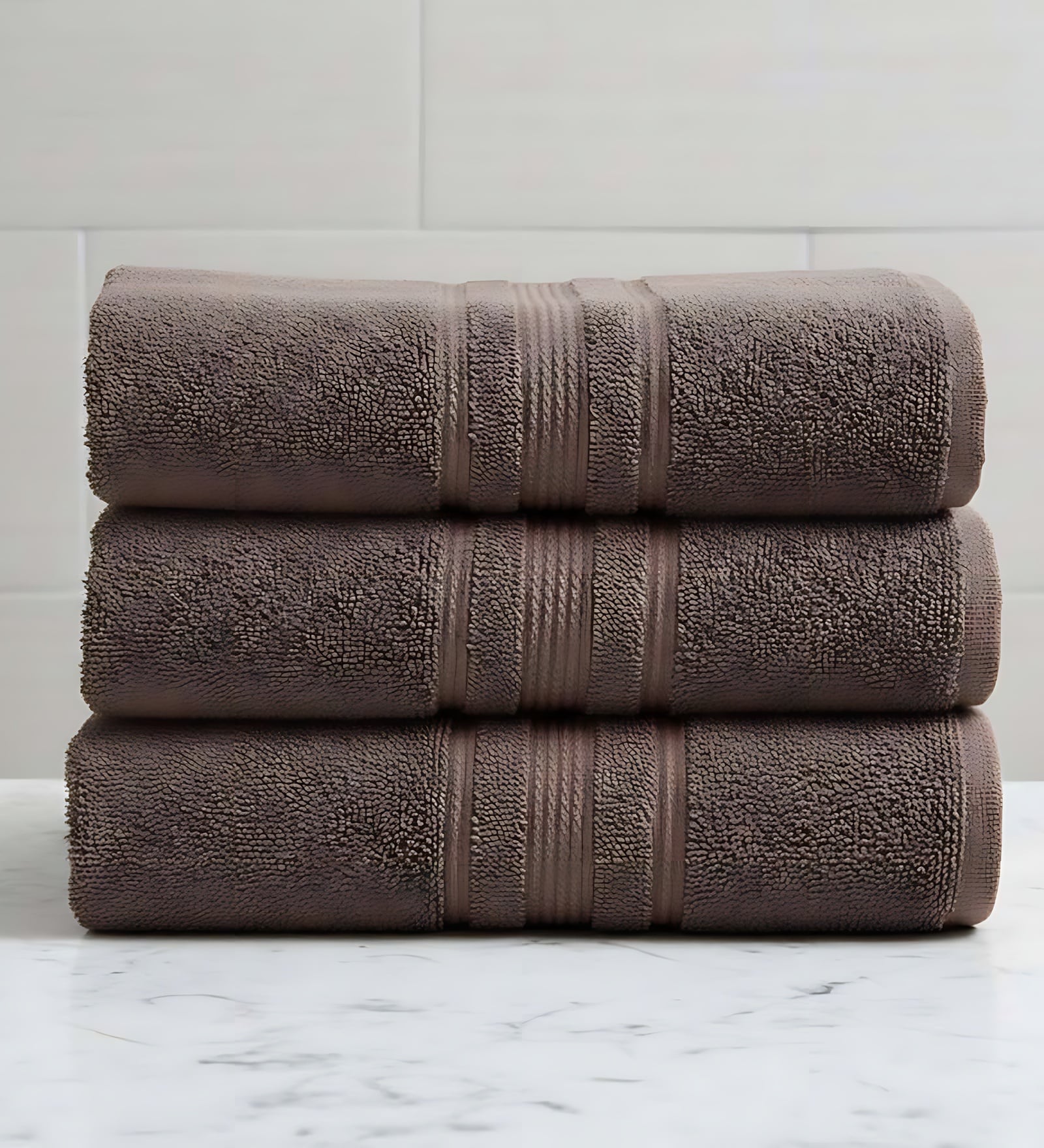 Brown Soft Cotton 500 GSM Solid Bath Towel Pack Of 3