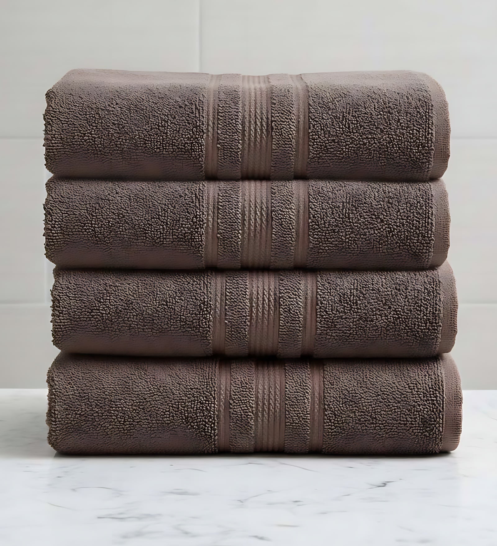 Brown Soft Cotton 500 GSM Solid Bath Towel Pack Of 4