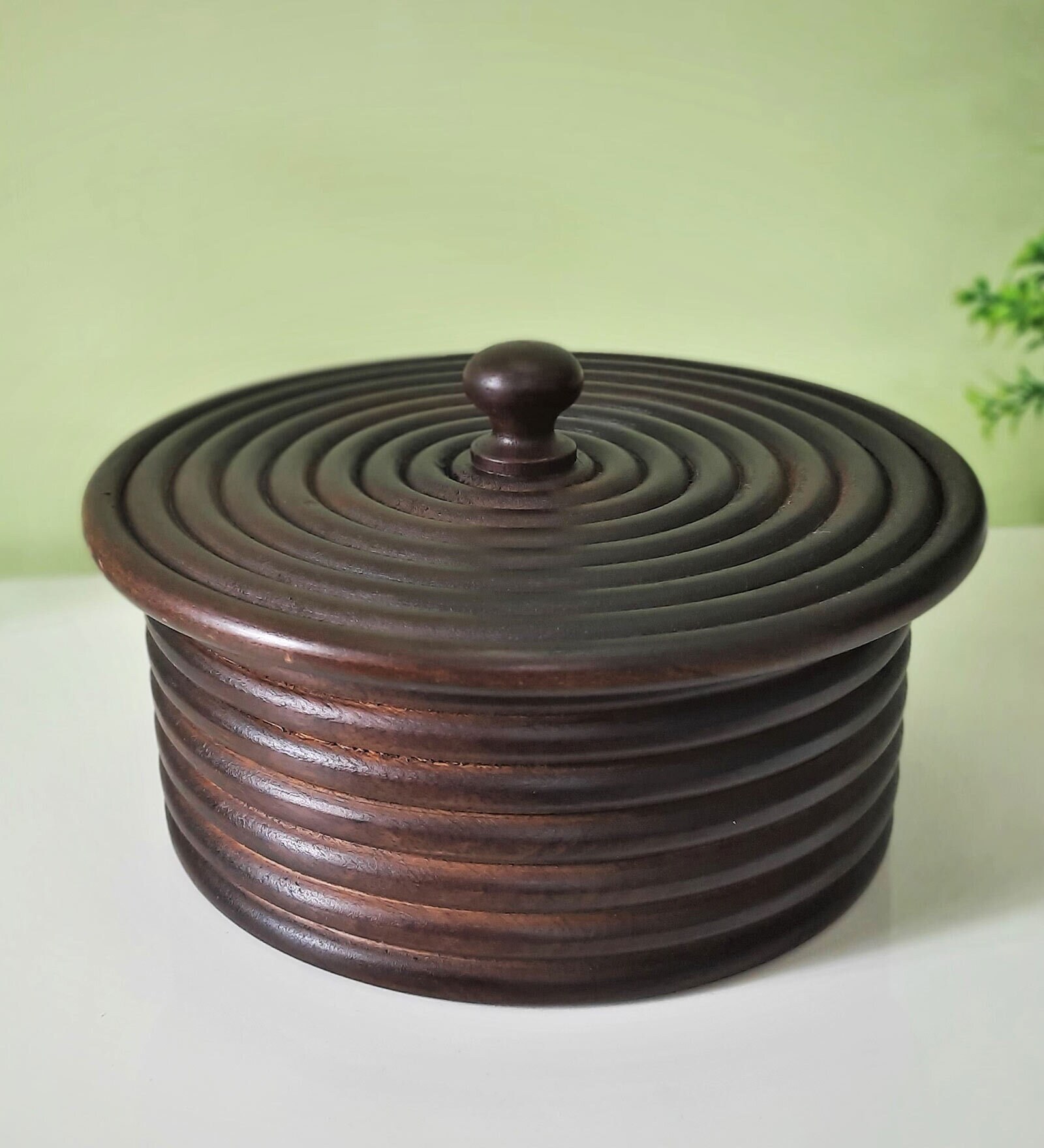 Brown 1 Ltr Handpainted  Wood  Casserole