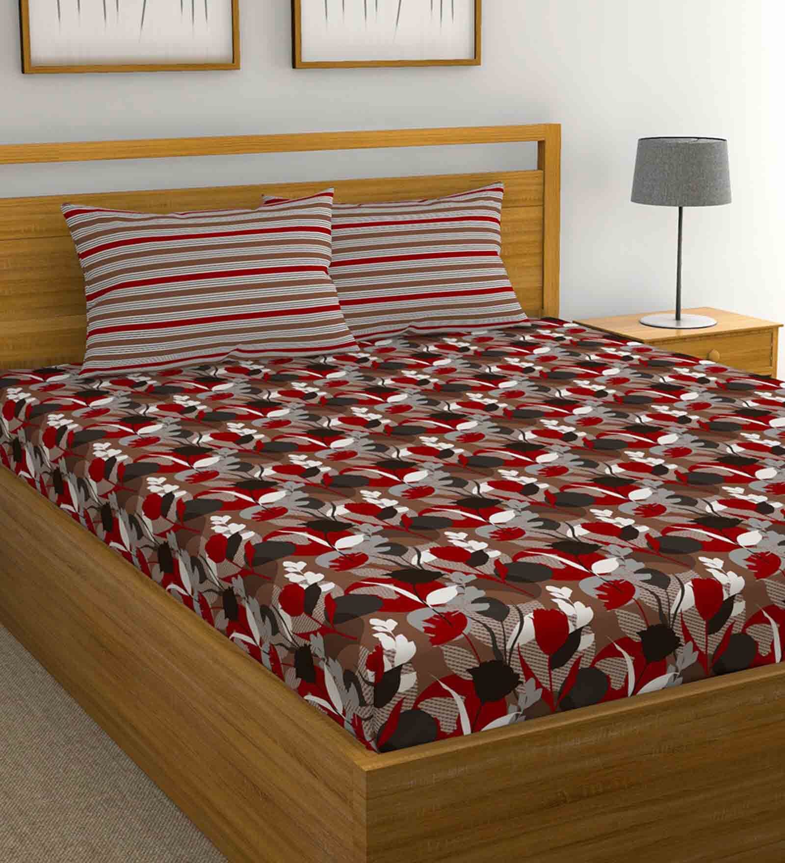 Buy Brown 100 cotton 120 TC Double Bedsheet With 2 Pillow Covers by