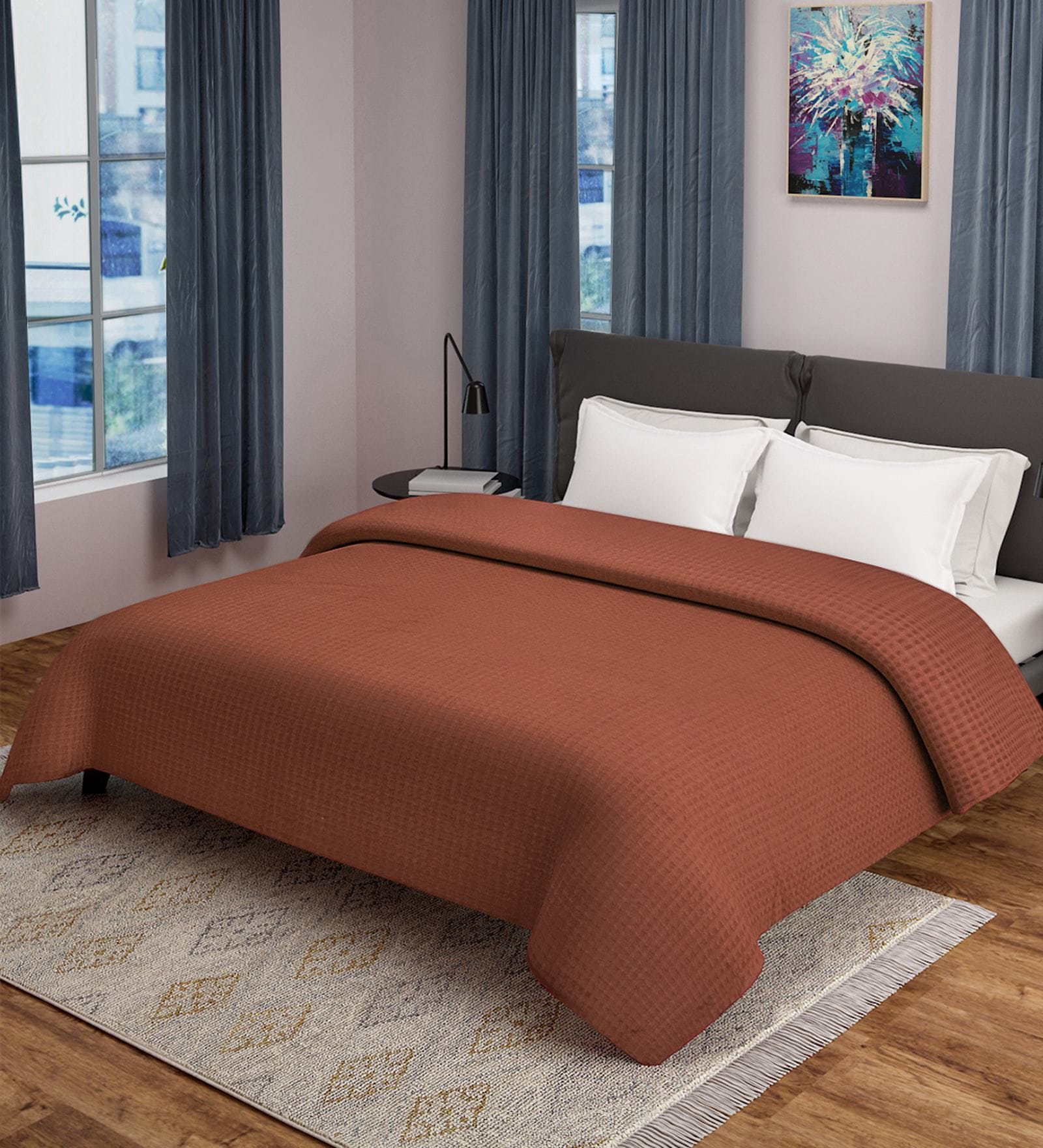 Brown Solid 500 TC 100% Cotton Double Bed Cover